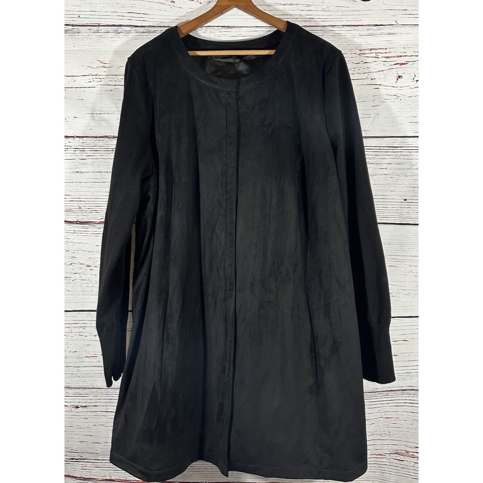 Halston H by Halston Faux Suede Sweater Jacket With Knit Sleeves Bla Size XXL / US 16-18 / IT 52-54 - 5 Thumbnail