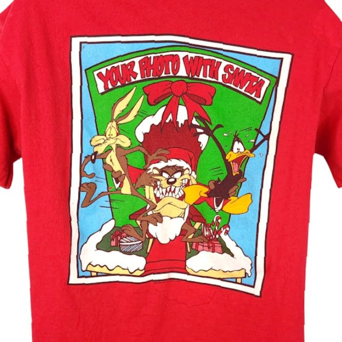 Anvil VINTAGE Taz Looney Tunes Christmas T Shirt Mens Large Red 90s Made In USA Size US L / EU 52-54 / 3 - 2 Thumbnail