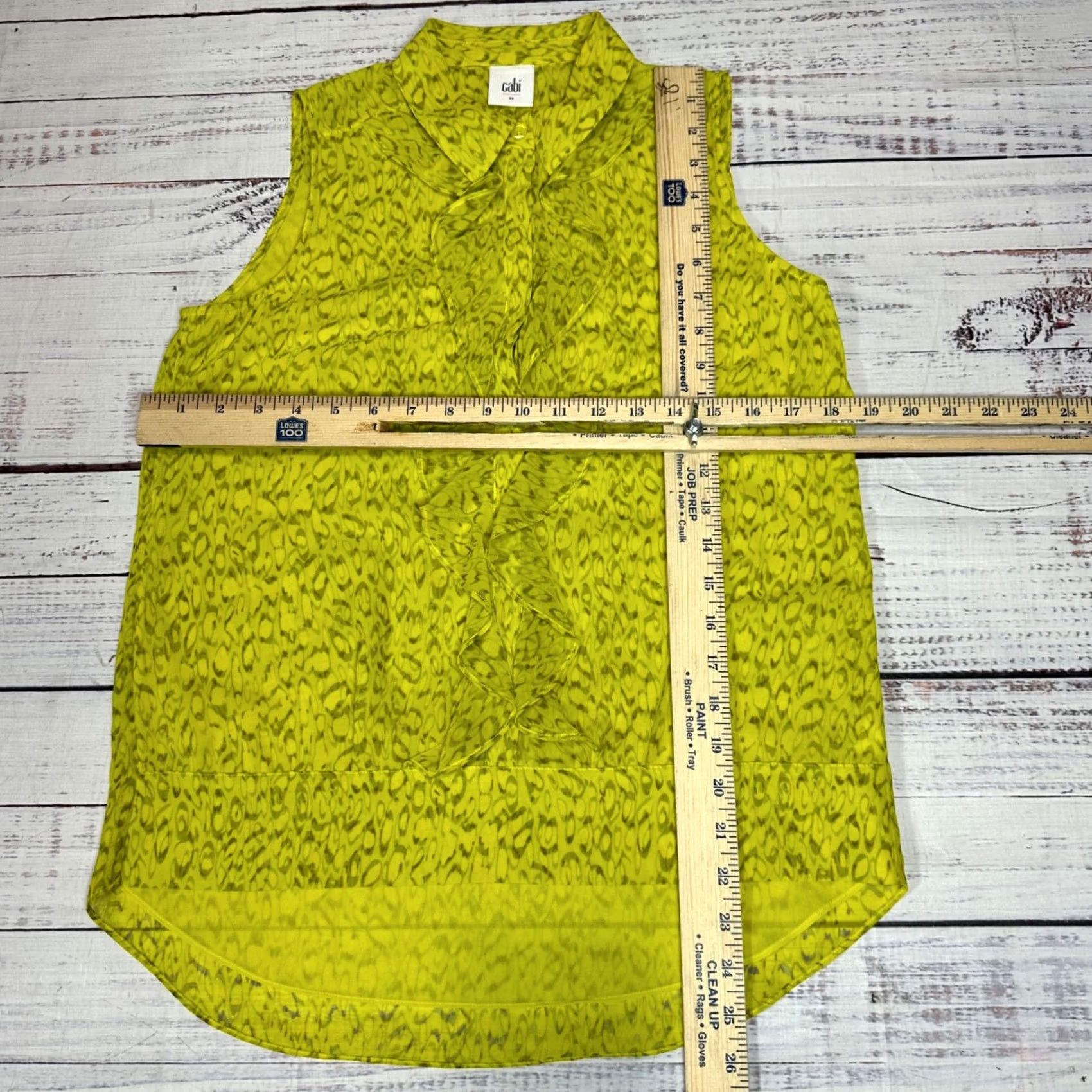Vintage Cabi Womens Tank XS Green Yellow Print Reign Ruffled Sleeveless Blouse Lined Size XS / US 0-2 / IT 36-38 - 2 Thumbnail