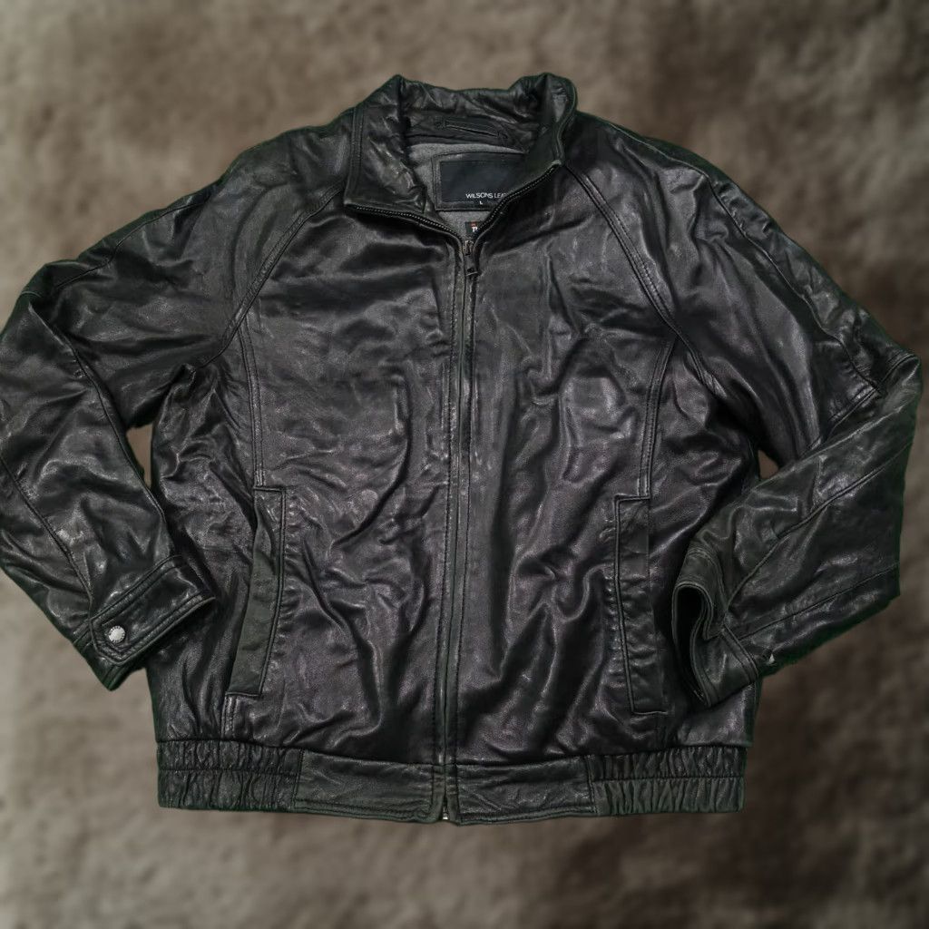 Vintage Wilsons Leather Jacket Mens Large Black 3M Thinsulate Insulated Full Zip Lined Size US L / EU 52-54 / 3 - 1 Thumbnail