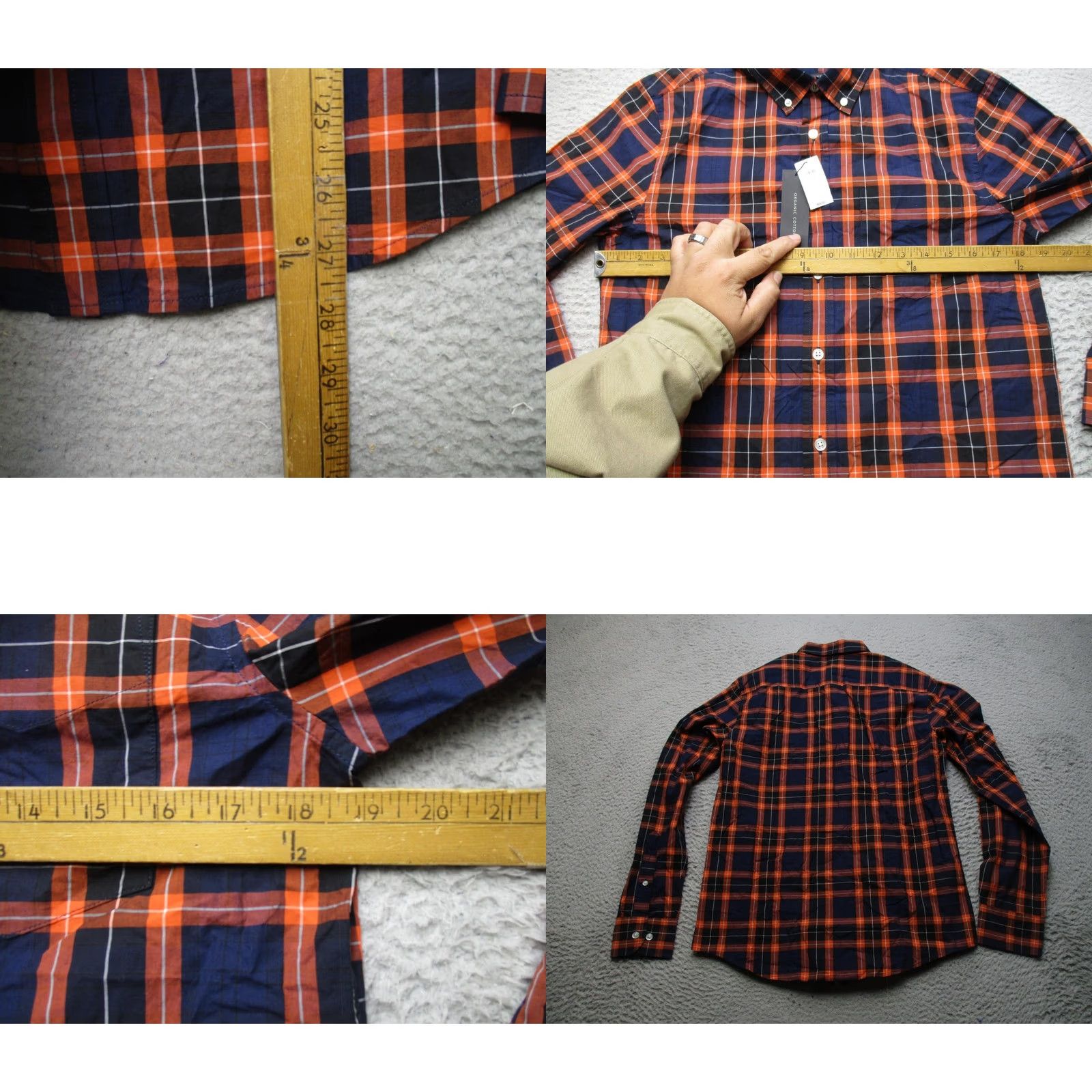 Banana Republic Banana Republic Mens Small Slim Fit Navy Orange Plaid Button-Up Shirt Organic Cotton Size US S / EU 44-46 / 1 - 8 Thumbnail