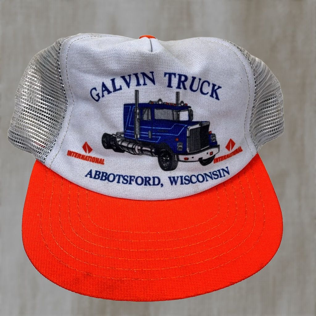 Vintage VINTAGE Galvin Trucker Hat Cap Red One Size Made In USA Semi Wisconsin Internatinal Mens Size ONE SIZE - 1 Thumbnail