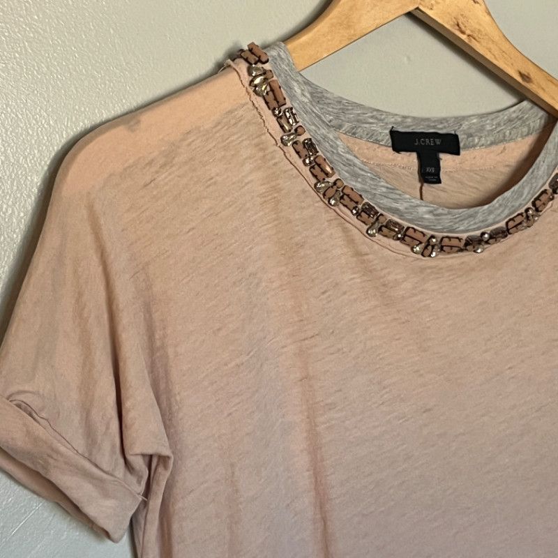J.Crew J. Crew Blush Pink T-Shirt Gray Embellished Neckline XXS Size XXS / US 00 / IT 34 - 5 Thumbnail