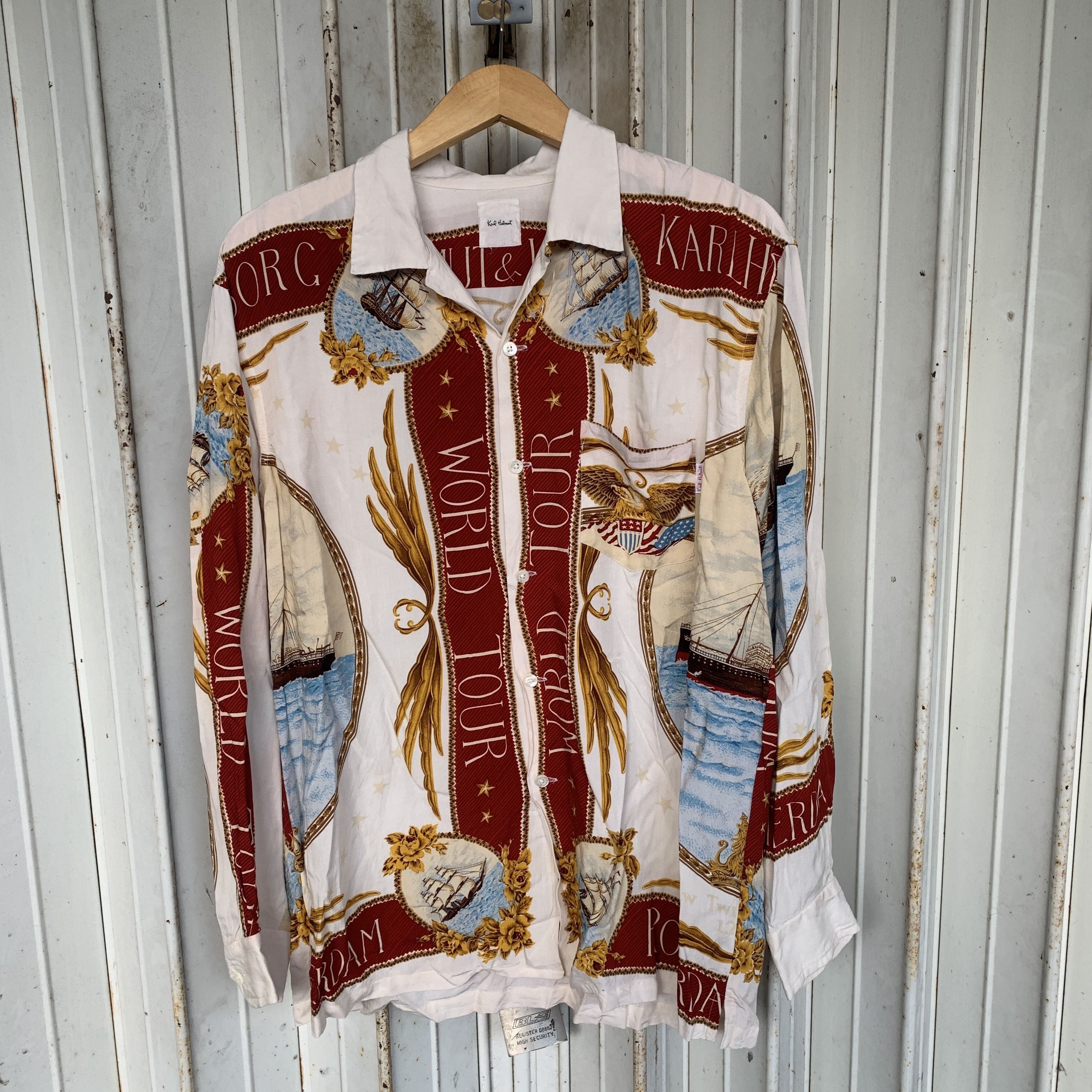 Japanese Brand Karl Helmut All Over Print Silk Button Long Sleeve Shirt Size US L / EU 52-54 / 3 - 1 Thumbnail