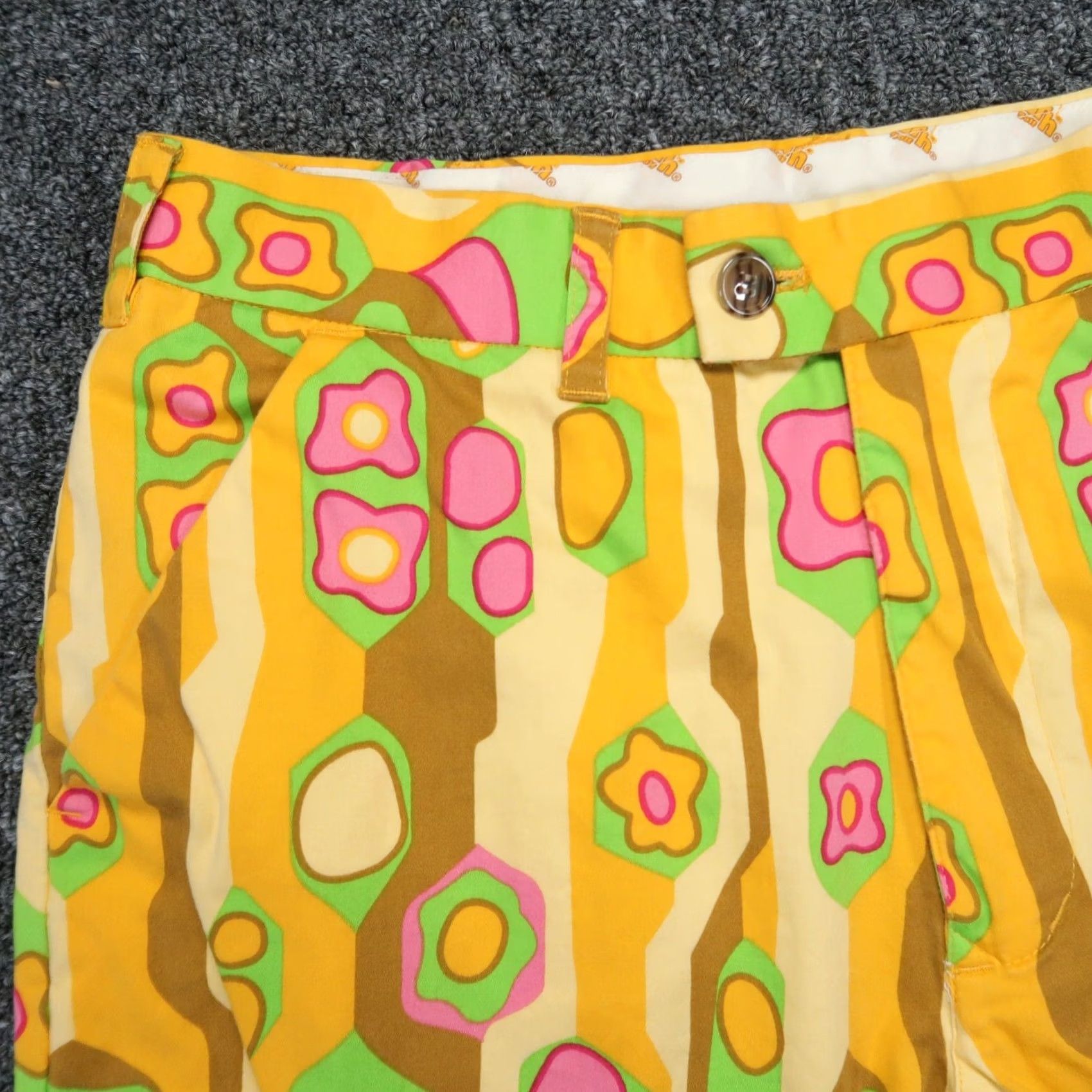 Vintage Loudmouth Golf Shorts Mens 32 Yellow Abstract Geo 70s Print Chino Stretch Shirt Size US 32 / EU 48 - 2 Thumbnail