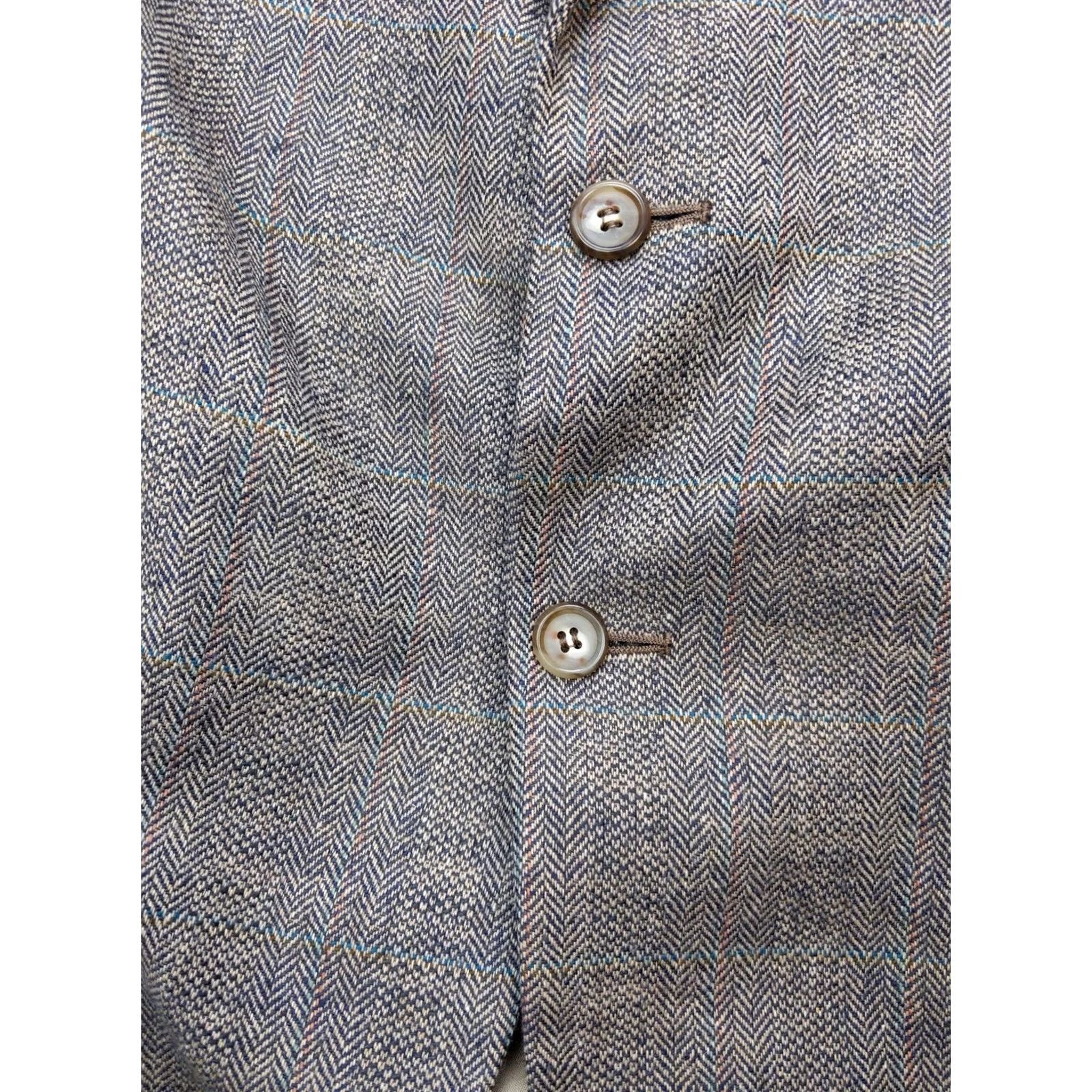 Stafford VINTAGE Stafford Sport Coat Mens 46L Gray Wool Herringbone Tweed Notch Lapel 2-Button Long Blazer 90s USA Mens Size 46R - 4 Thumbnail