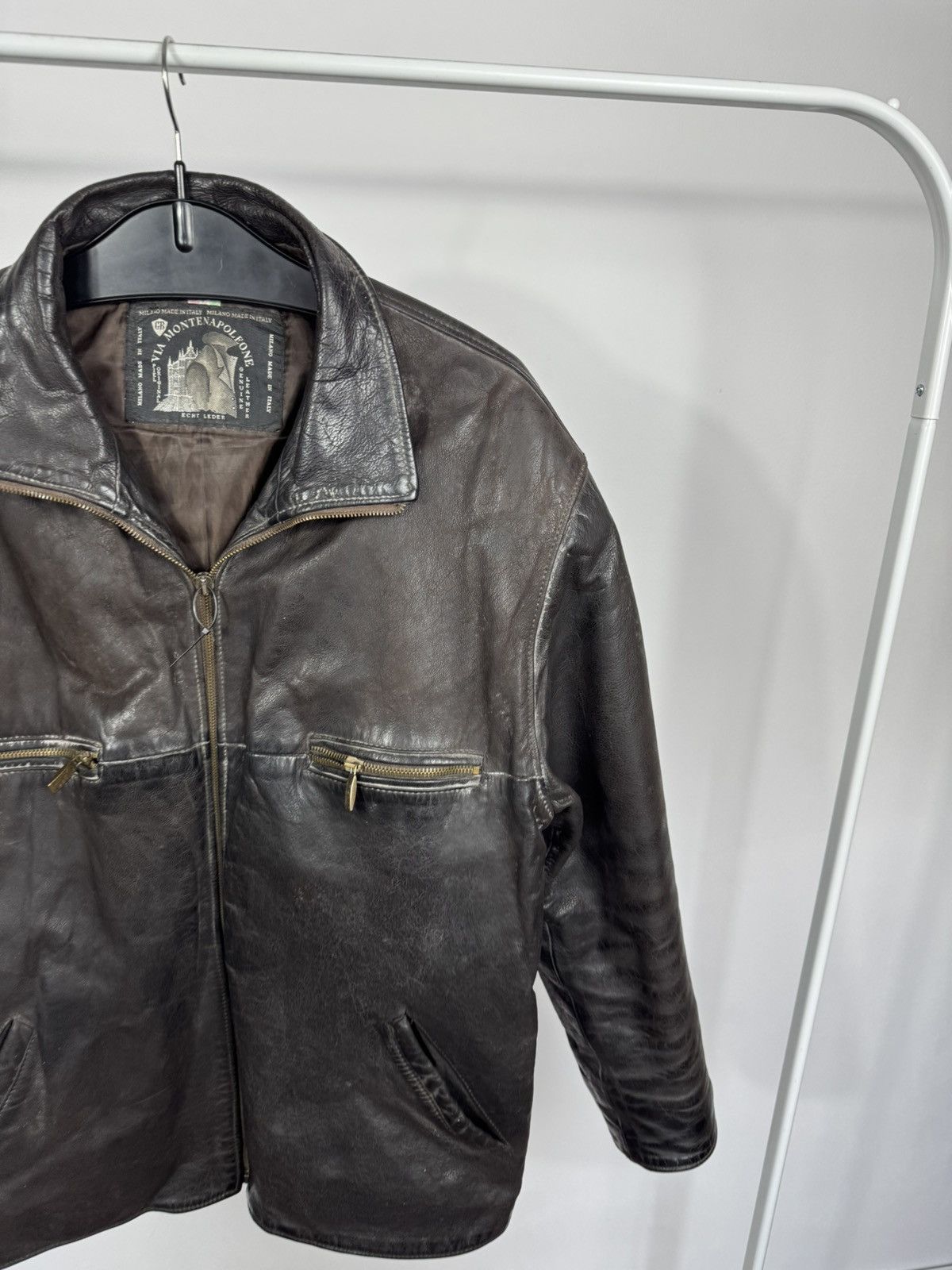Leather Vintage Heavy Distressed Leather Jacket Brown Zip Biker Men Size US XL / EU 56 / 4 - 3 Thumbnail