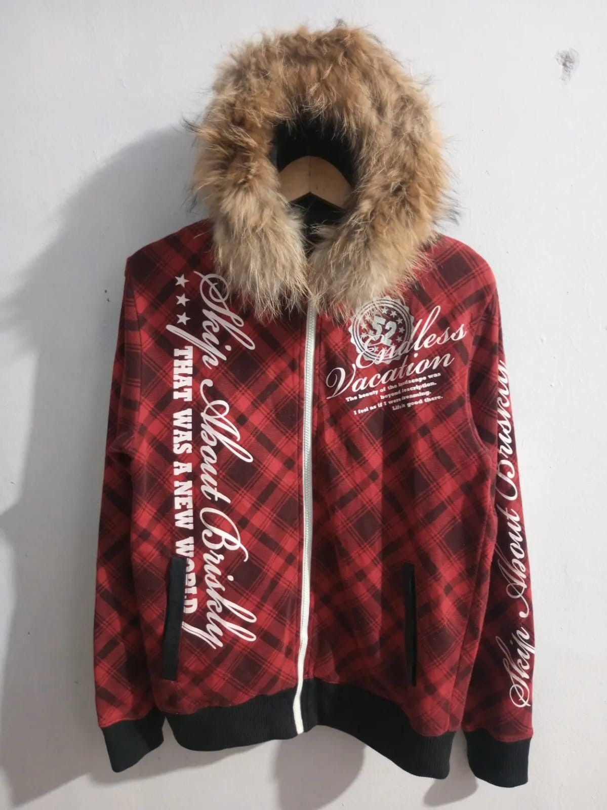 Japanese Brand G-dept tartan spellout fur hoodie Size US M / EU 48-50 / 2 - 4 Thumbnail