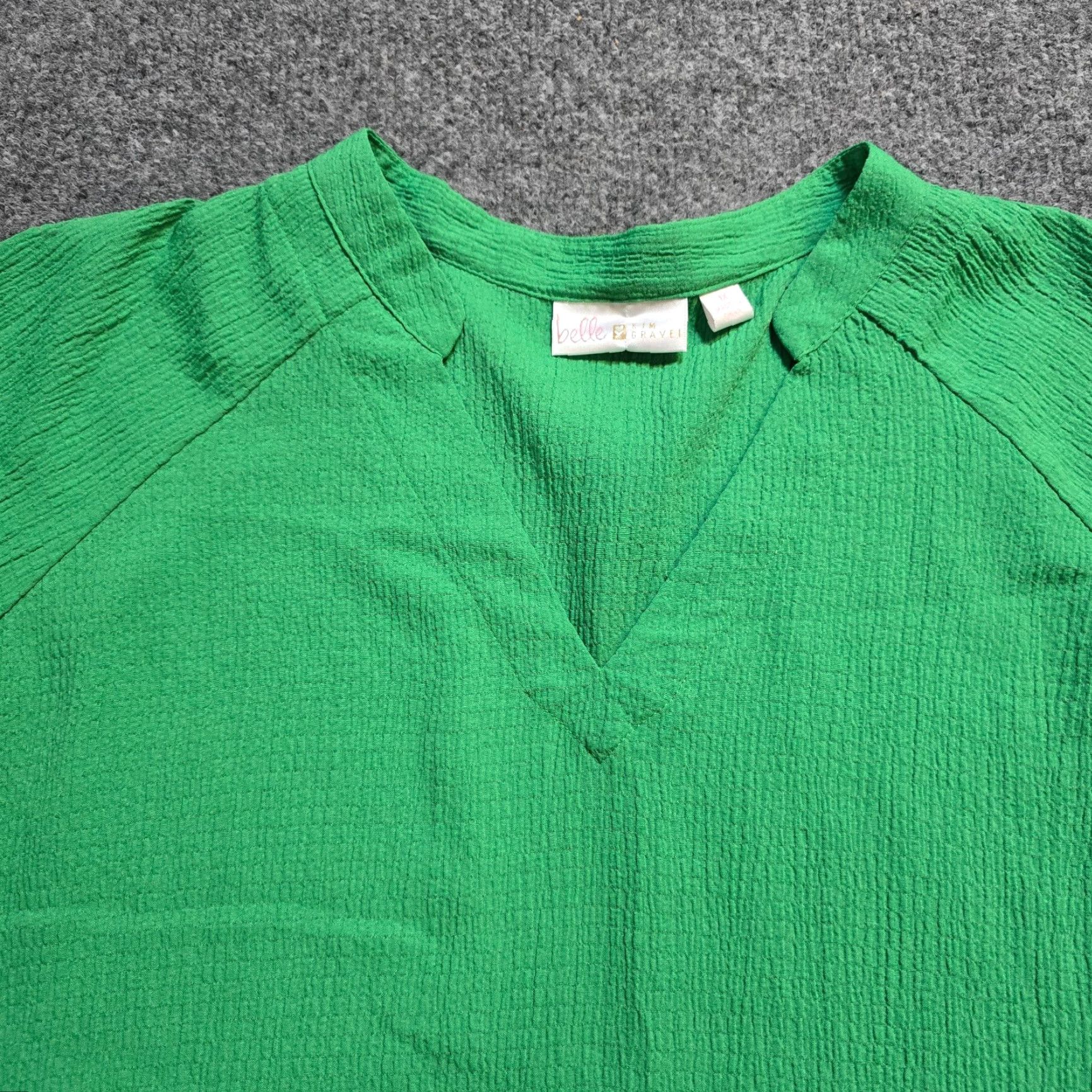 Vintage Belle Kim Gravel Top Womens 1X Green Texture V Neck Long Sleeve Blouse Casual Career Shirt Size XL / US 12-14 / IT 48-50 - 2 Thumbnail