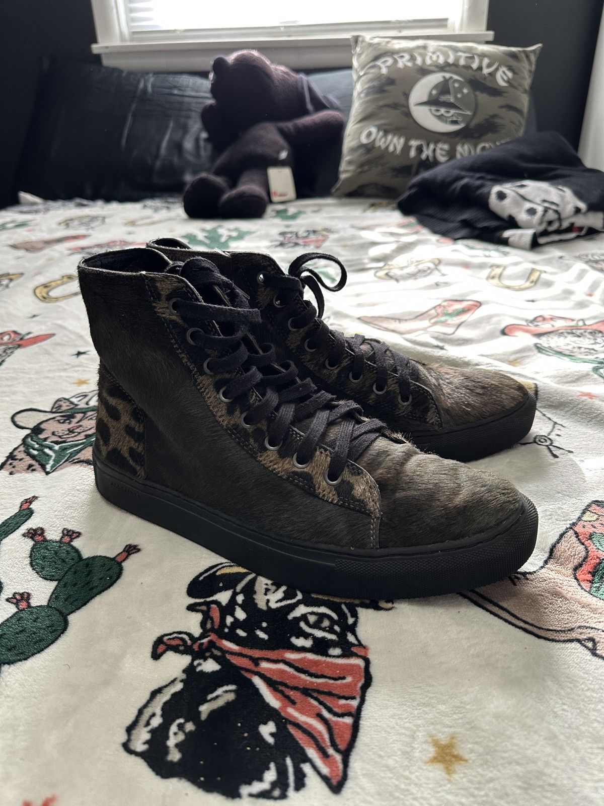 Allsaints Leopard Mohair Hi-Top Sneakers Size US 8 / EU 41 - 1 Thumbnail