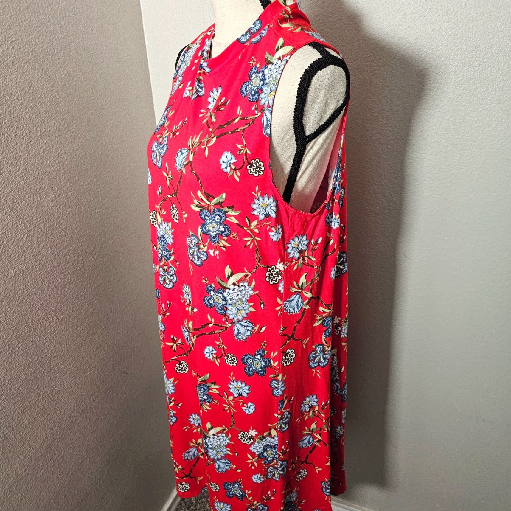 Loft LOFT Dress Knit Floral Sleeveless Mock Neck Long Length Red L Casual Sundress Womens Size L / US 10 / IT 46 - 2 Thumbnail