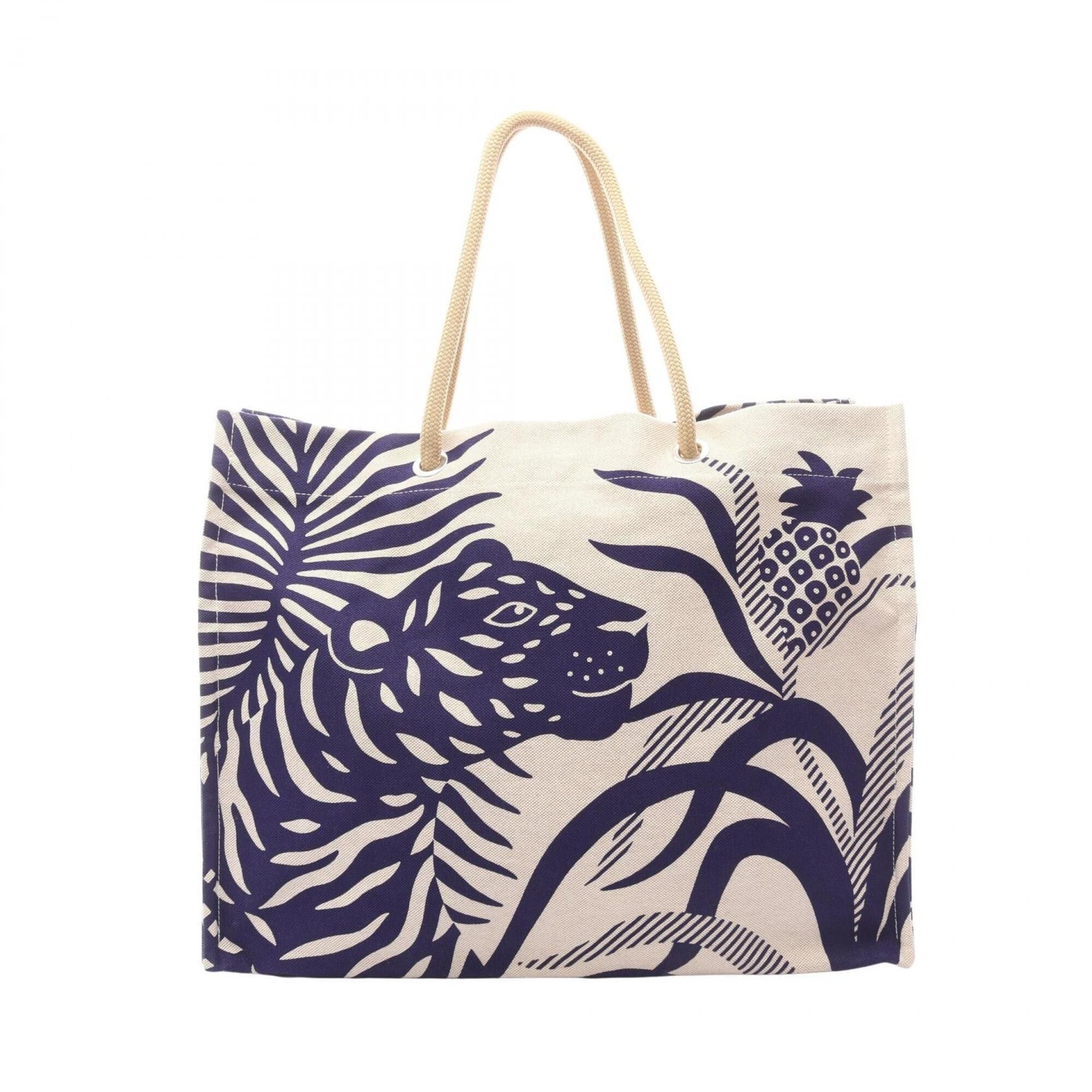 Hermes Hermes Beach Bag Tigre à Lananas Tote Handbag Canvas Women's Beige/Navy H103634M 03 Size ONE SIZE - 1 Thumbnail