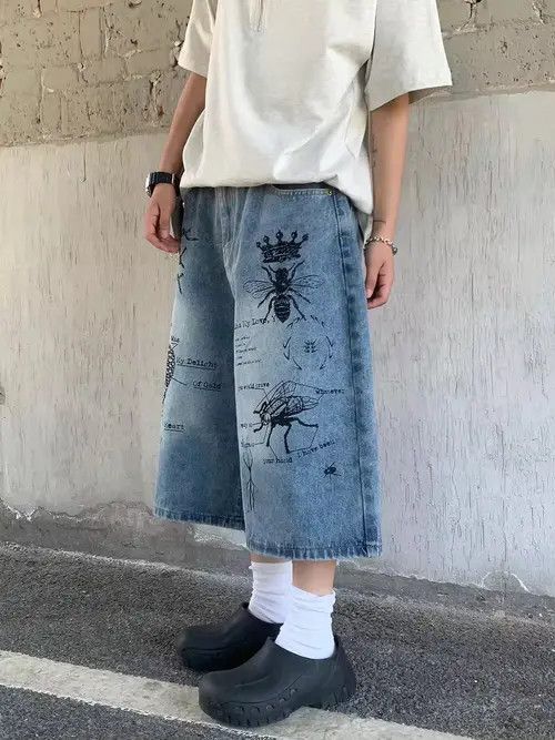 Japanese Brand Mizuho x Reiko graffiti insect pattern baggy denim shorts Size US 32 / EU 48 - 3 Thumbnail
