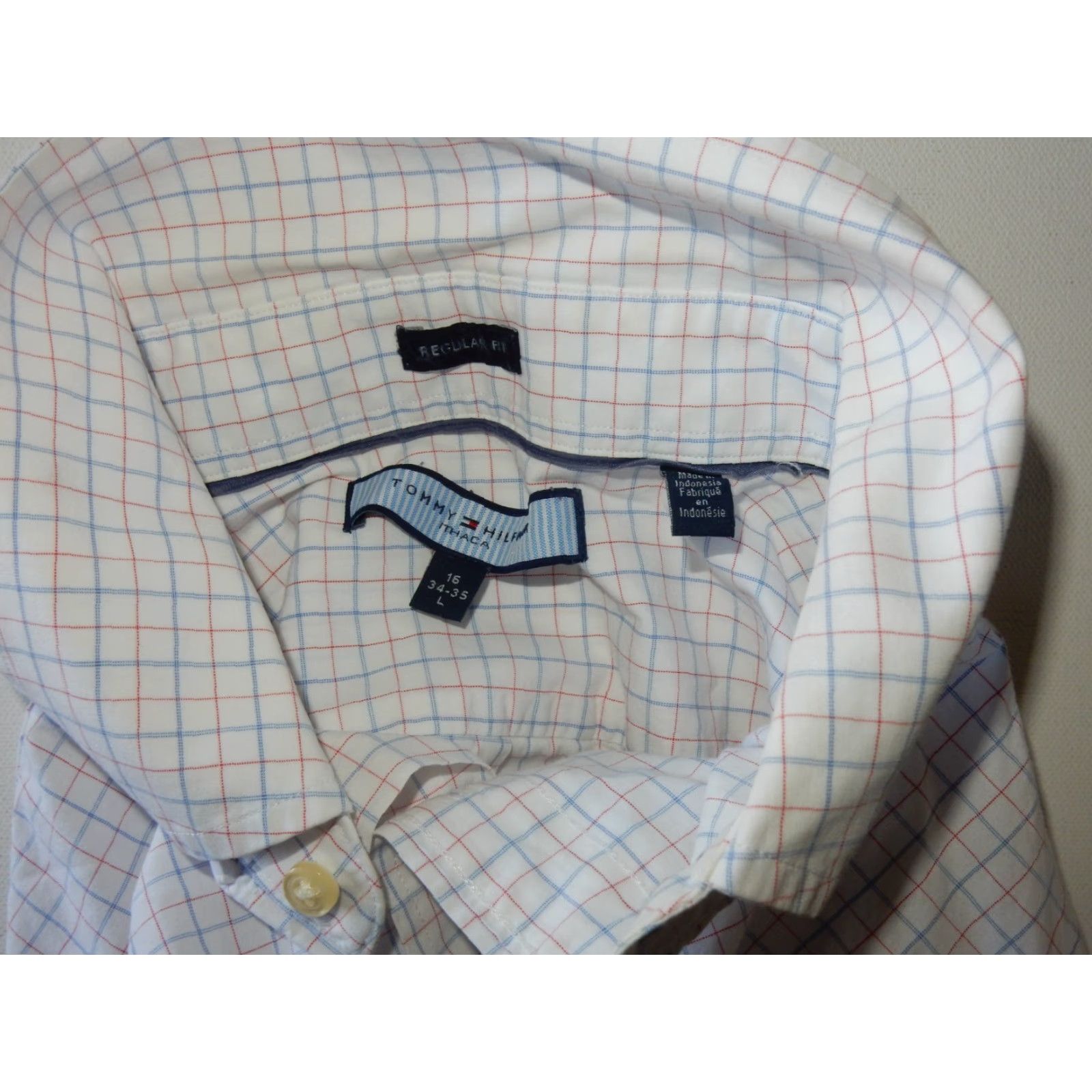 Tommy Hilfiger TOMMY HILFIGER Men's Plaid Dress Shirt Size 16-34/35 White Long Sleeve Size 42R - 2 Thumbnail