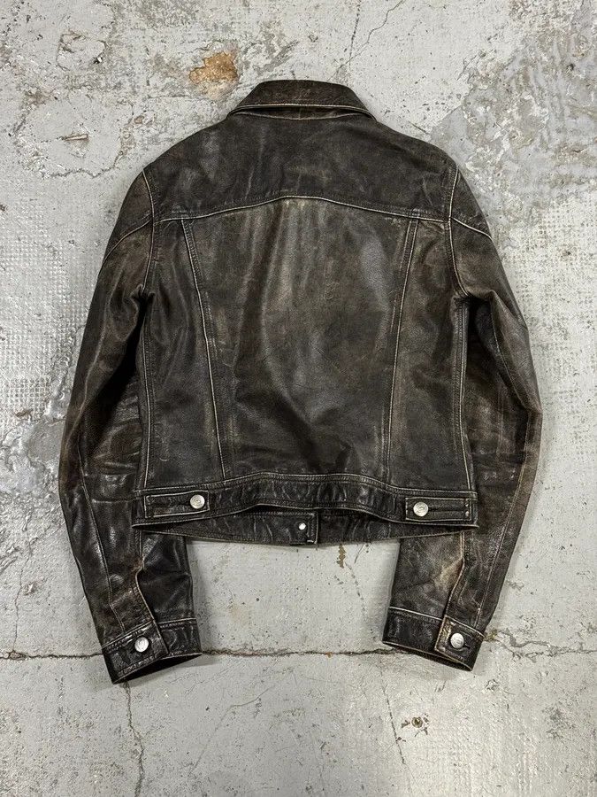 Just Cavalli 2000s Cavalli Grey Eroded Leather Trucker Jacket Size S / US 4 / IT 40 - 2 Thumbnail