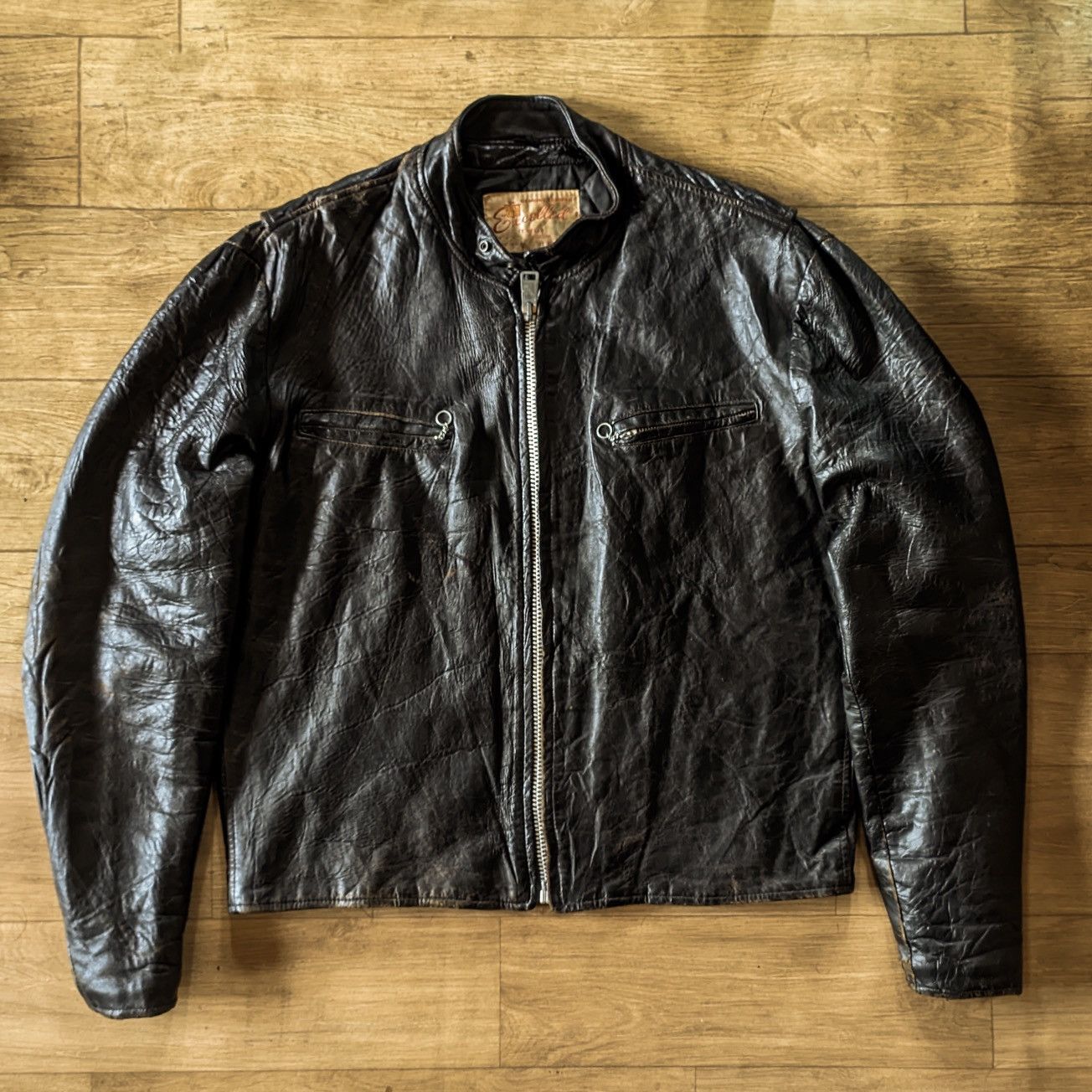 Excelled Vintage 60s Excelled Black Genuine Leather Biker