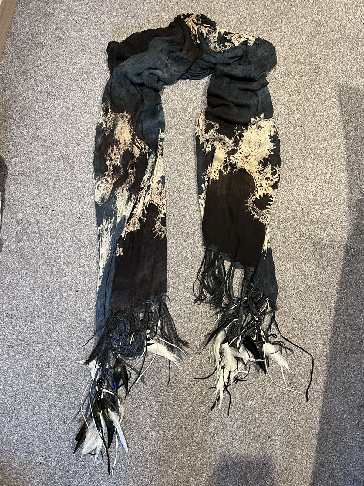 KMRii Kmrii Tribal Pattern Scarf with Feather and Skulls trimmings Size ONE SIZE - 1 Thumbnail