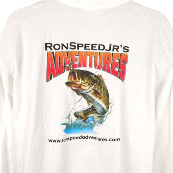 Speedo Lake Picachos Bass Fishing T Shirt Mens Size 2XL White Yazbek Crew Neck Long Sleeve Cotton Vintage N/A Size US XXL / EU 58 / 5 - 2 Thumbnail