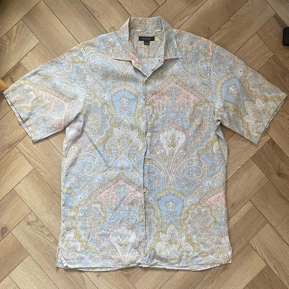 Ermenegildo Zegna Ermenegildo Zegna Mainline Print Linen Short Sleeve Shirt Size US M / EU 48-50 / 2 - 1 Thumbnail