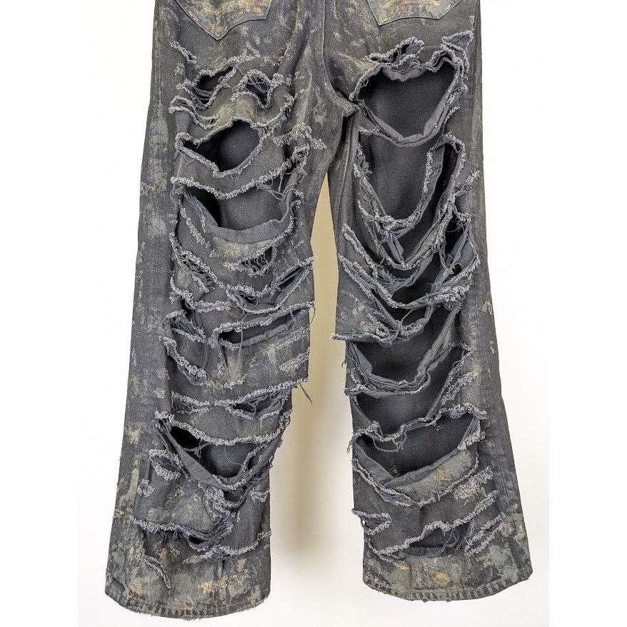 Balenciaga o1rshd1 Unisex Super Destroyed Baggy Pants 13 in Flat Black Size US 34 / EU 50 - 13 Thumbnail