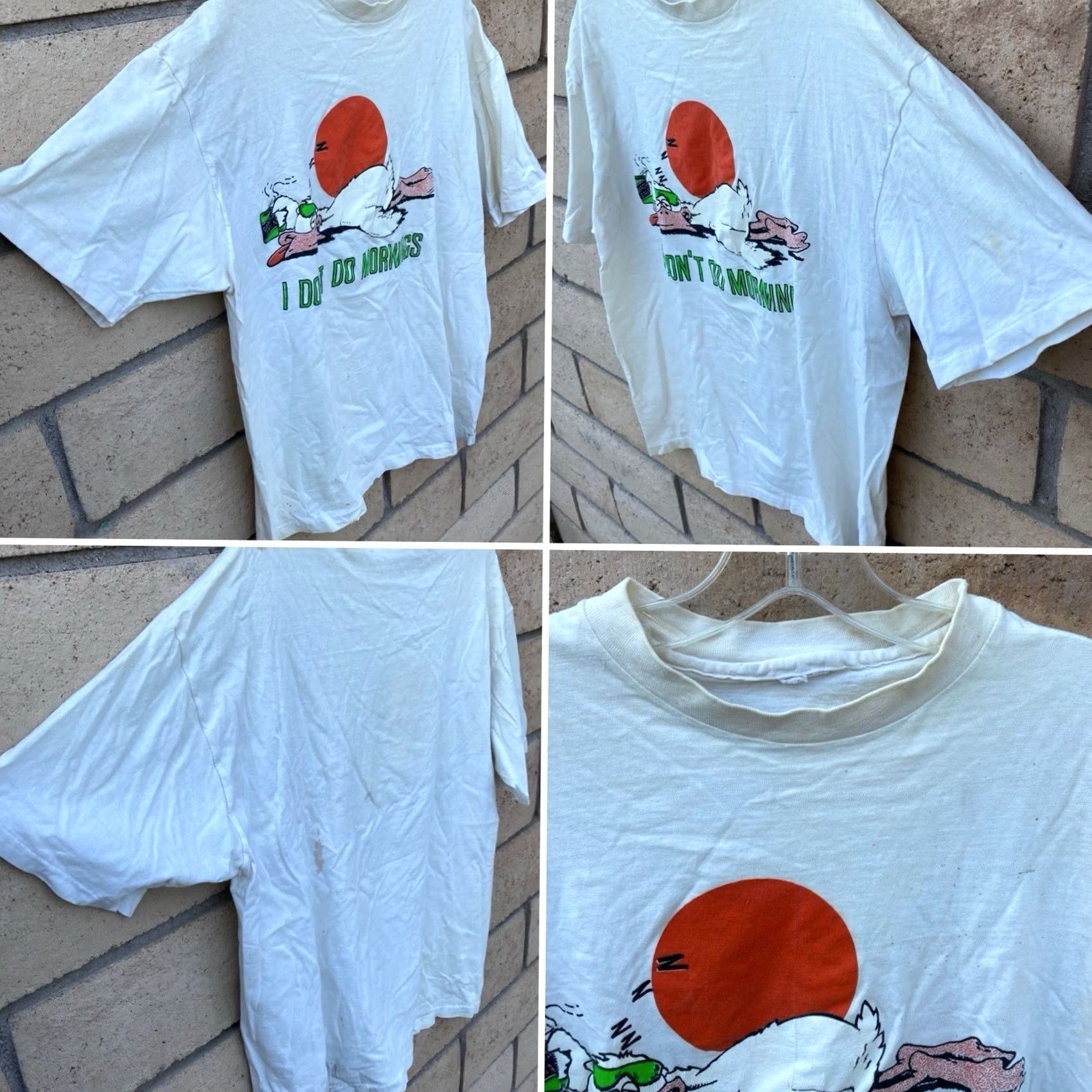 Vintage Vintage I Dont Do Mornings Quacks Java T Shirt XL White Bird Single Stitch Distressed Stained Holes Mens Shirt Size US XL / EU 56 / 4 - 3 Thumbnail