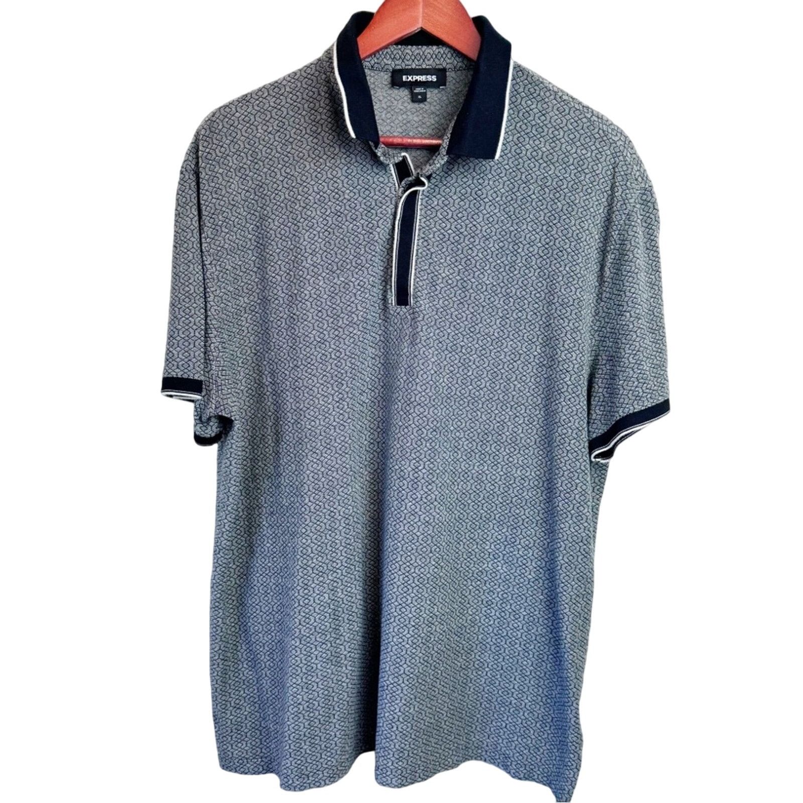 Express Express Grey & Black Geometric Print Polo Shirt Men Size XL Size US XL / EU 56 / 4 - 1 Thumbnail