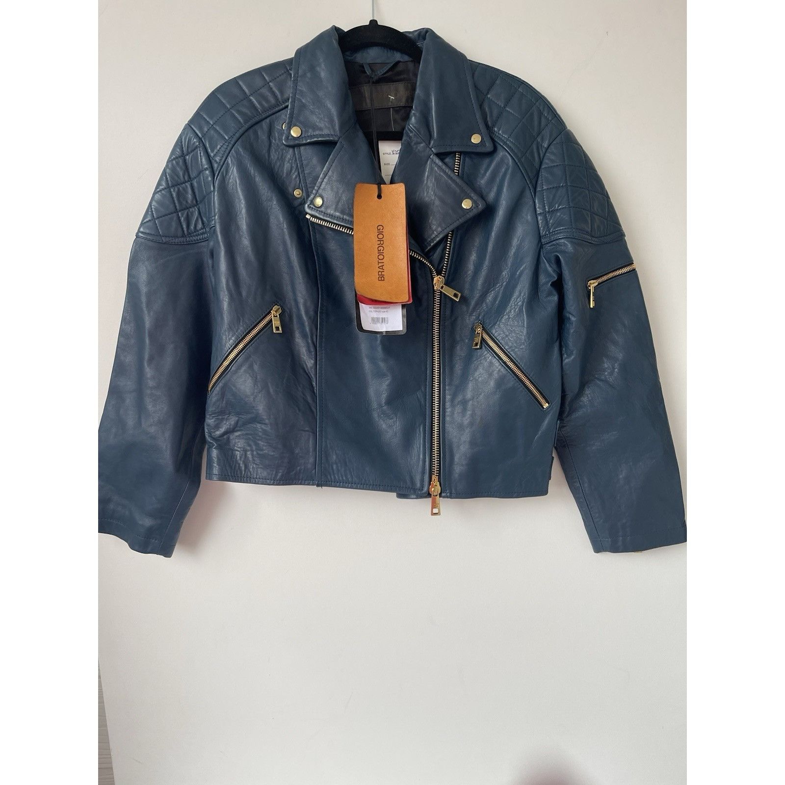 Giorgio Brato Giorgio Brato Boxy Biker Leather Jacket Topazio Blue IT42 NW Size M / US 6-8 / IT 42-44 - 8 Thumbnail
