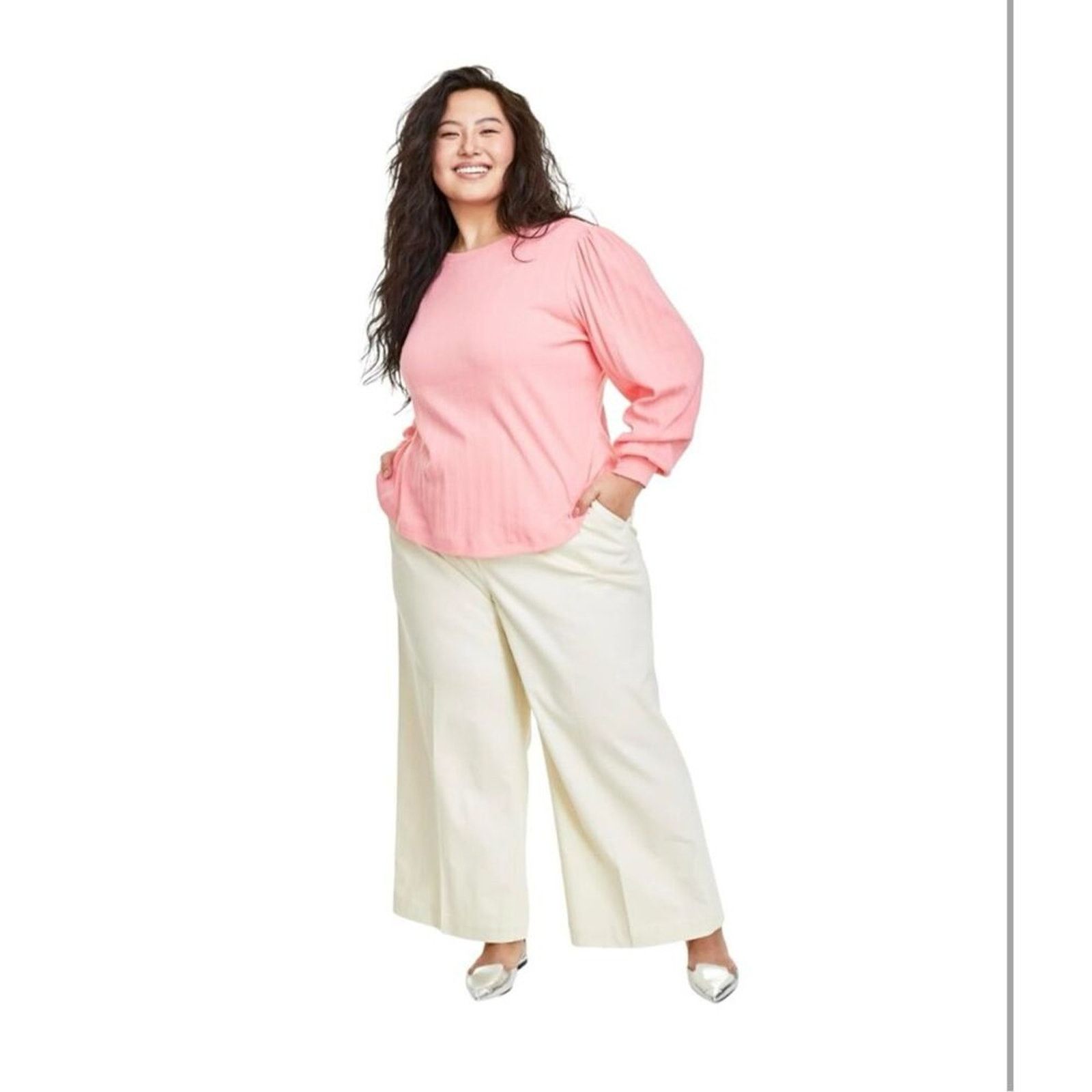 Macys Plus Size Pointelle-Rib Long-Sleeve Top 2X NEW # G547 Size XXL / US 16-18 / IT 52-54 - 2 Thumbnail