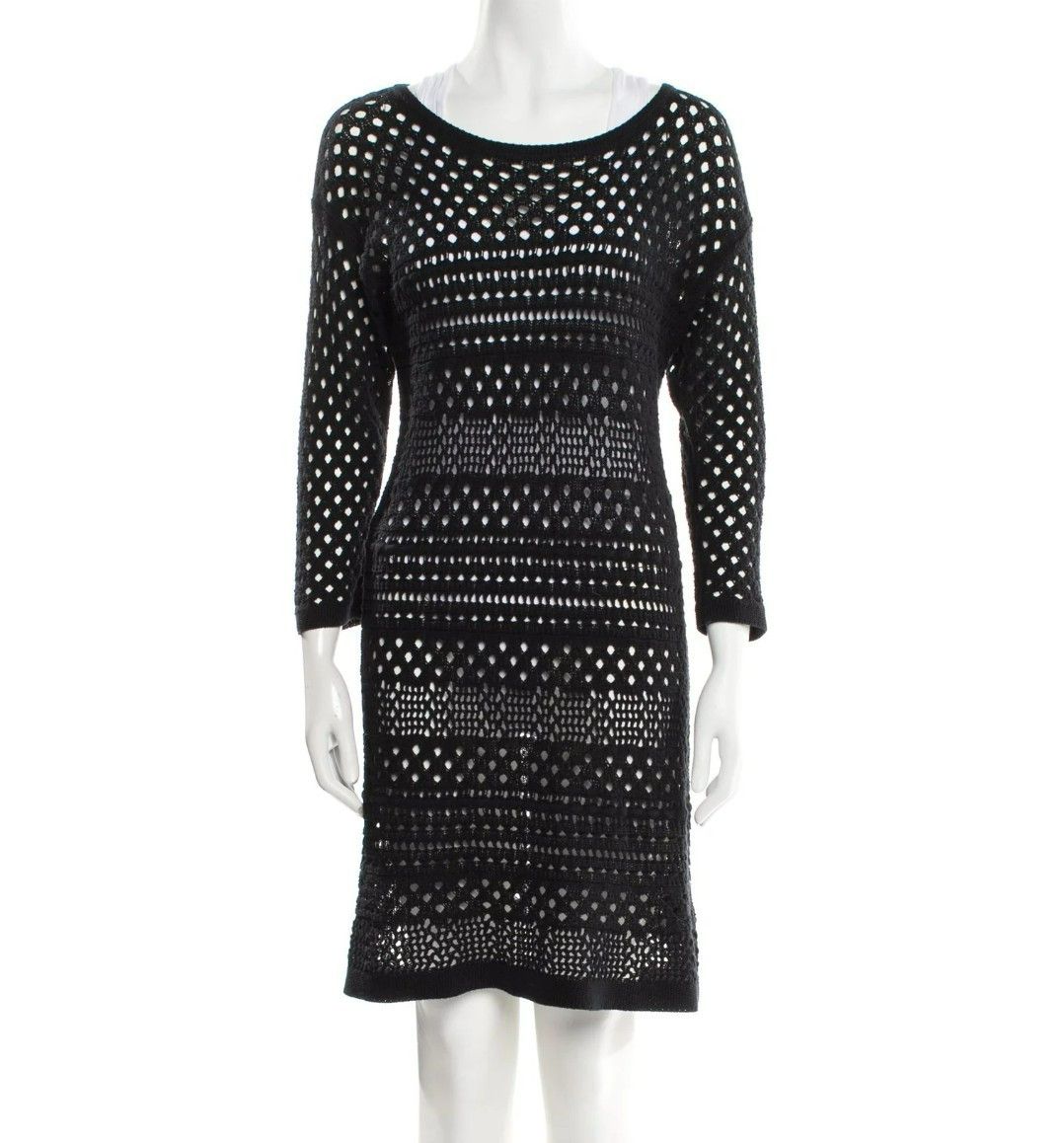 Tibi Tibi Black Cotton Dress – Size Small – Open Knit – Midi Len Size S / US 4 / IT 40 - 1 Thumbnail