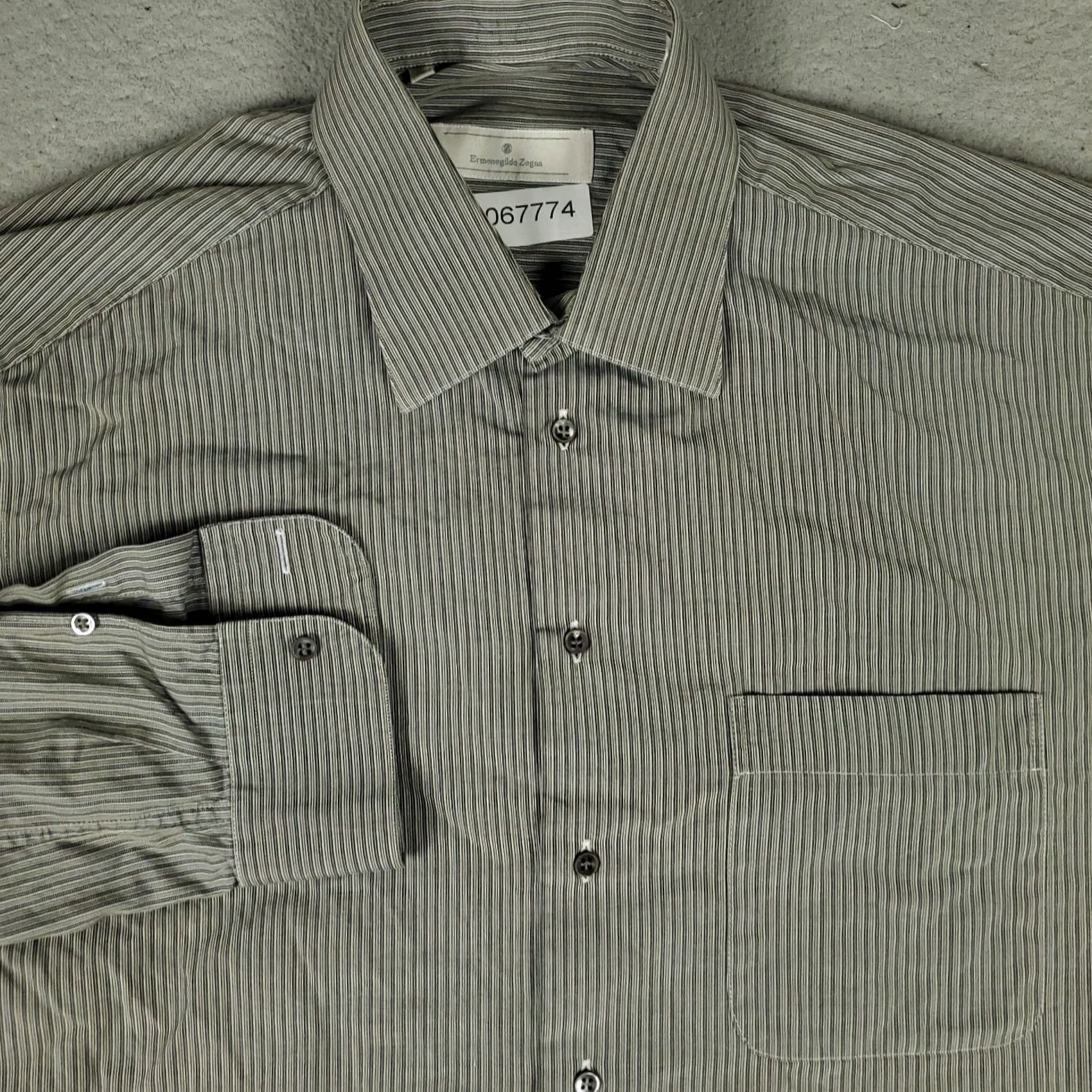 Ermenegildo Zegna Ermenegildo Zegna Shirt Mens 16.5 41 Beige Gray Striped Dress Button Up Size 46R - 2 Thumbnail