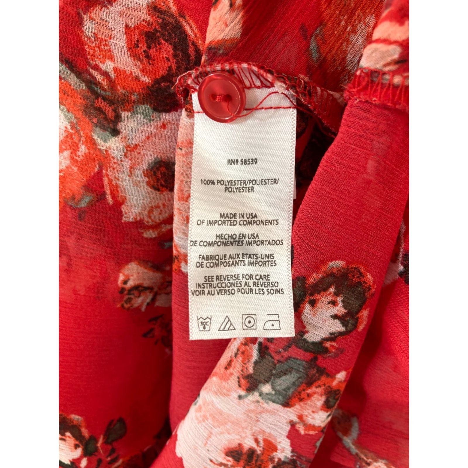 Vintage KUT from the Kloth Blouse Womens Medium Red Floral Sheer Long Sleeve V-Neck Chic Casual Shirt Size M / US 6-8 / IT 42-44 - 6 Thumbnail