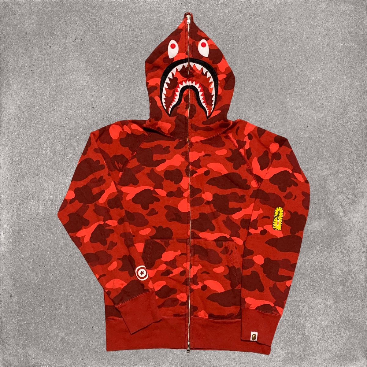 Image of Bape Small Shark Red Camo Full Zip Hoodie A Bathing Ape, Men's