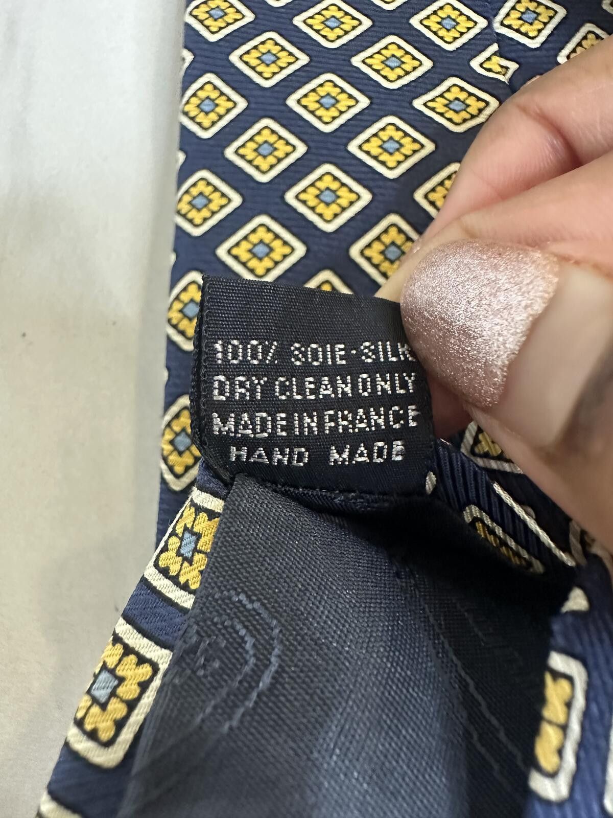 Faconnable Faconnable 100% silk tie navy/gold micro geometric medallion Size ONE SIZE - 5 Thumbnail