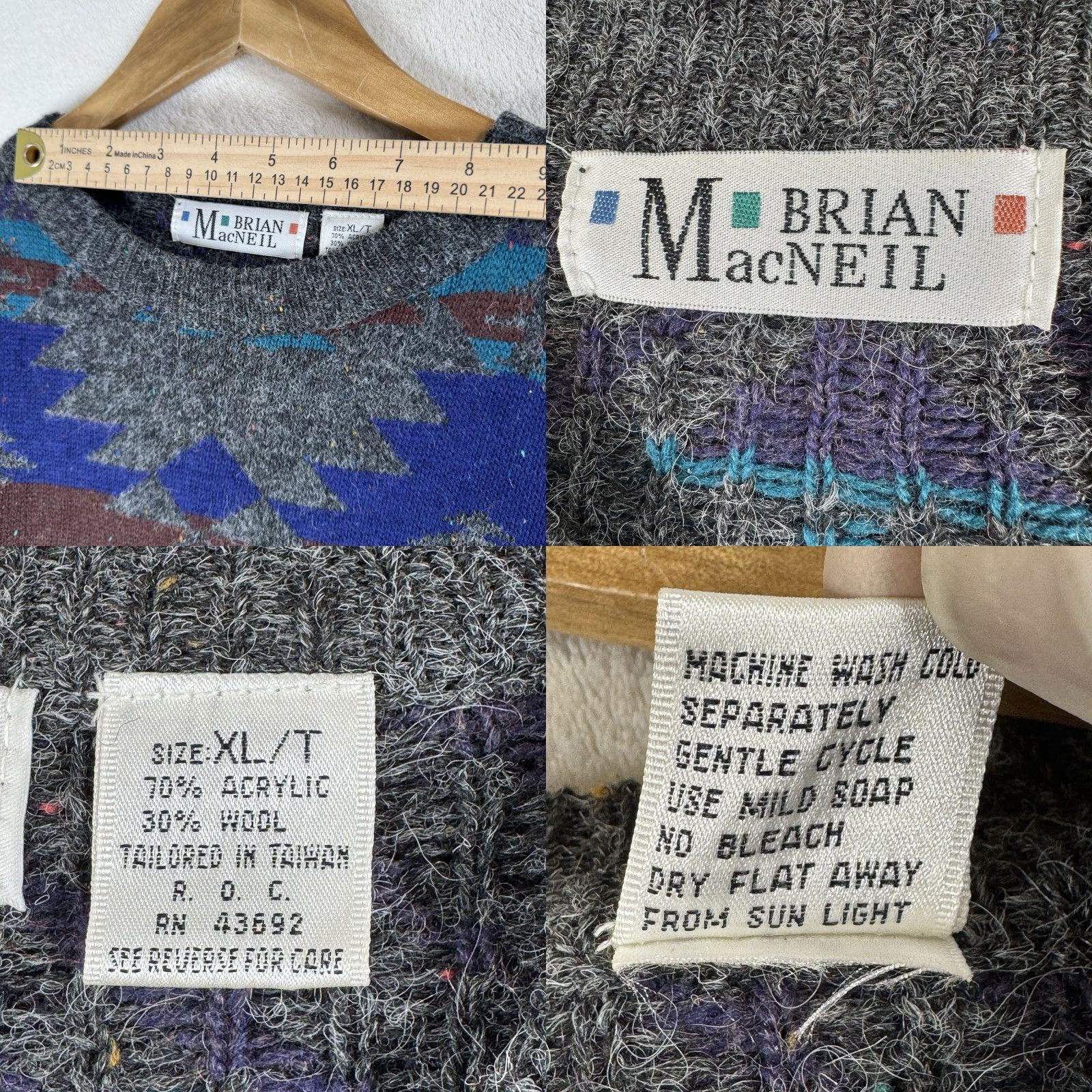 Vintage VINTAGE Brian MacNeil Wool Blend Mens Sweater XL T Navy Blue Geometric Crew Neck Pullover 90s Wool Blend Geometric Mens XLT Navy Size US XL / EU 56 / 4 - 9 Thumbnail