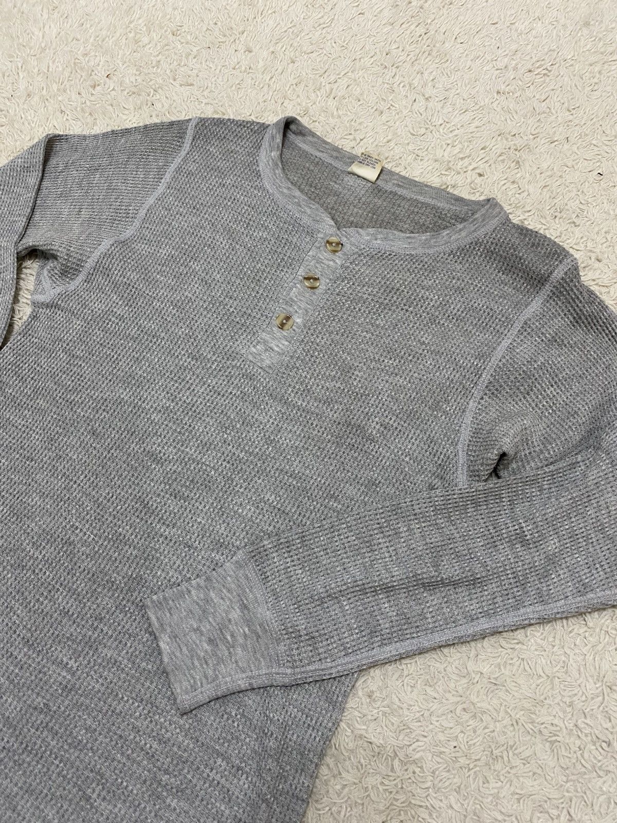 Vintage long john 80s Thermal Top Button Front Waffle Knit Shirt Size US L / EU 52-54 / 3 - 2 Thumbnail