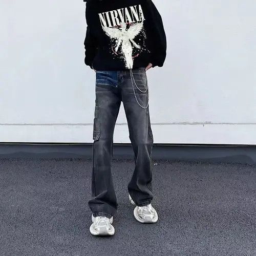 Retro high street hip hop draped workwear bootcut jeans