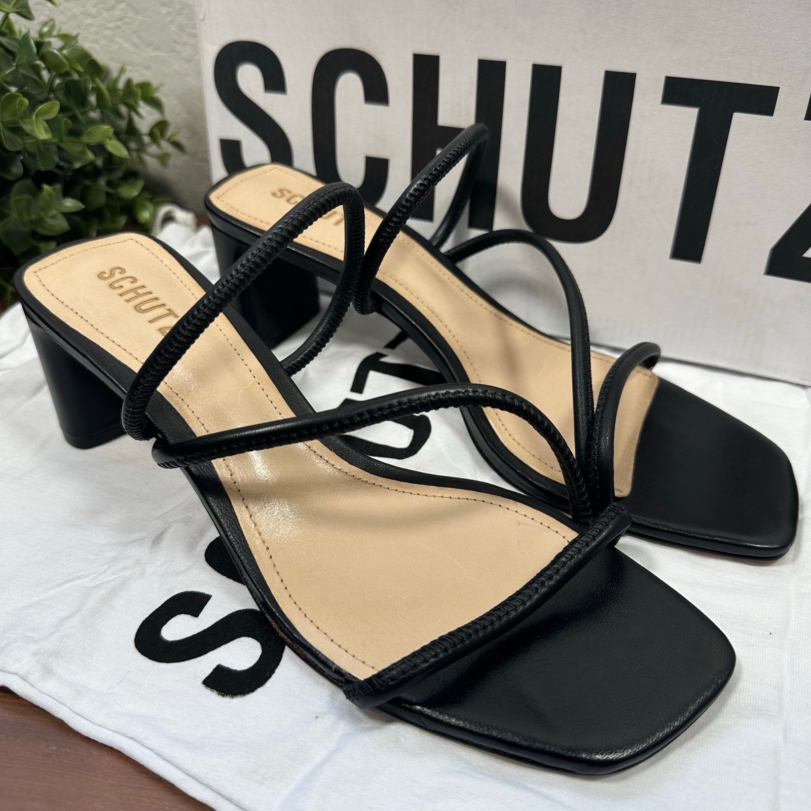SCHUTZ Schutz Chessie Mid Leather Mid Heel Sandals Black Size 11 Size US 11 / IT 41 - 3 Thumbnail