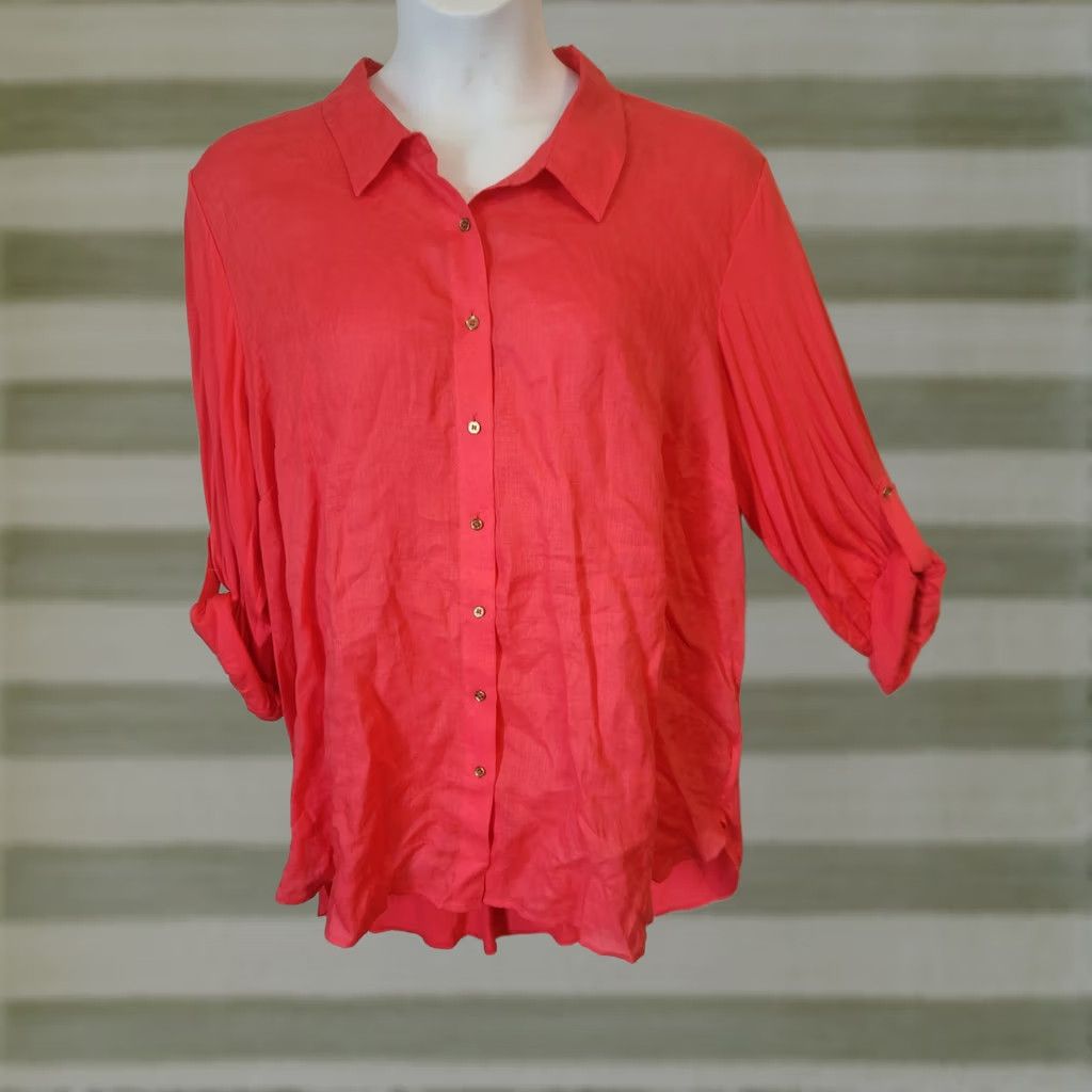Calvin Klein Calvin Klein Womens Red Roll Tab Sleeve High Low Tunic Top Shirt 2X Plus Size XXL / US 16-18 / IT 52-54 - 1 Thumbnail
