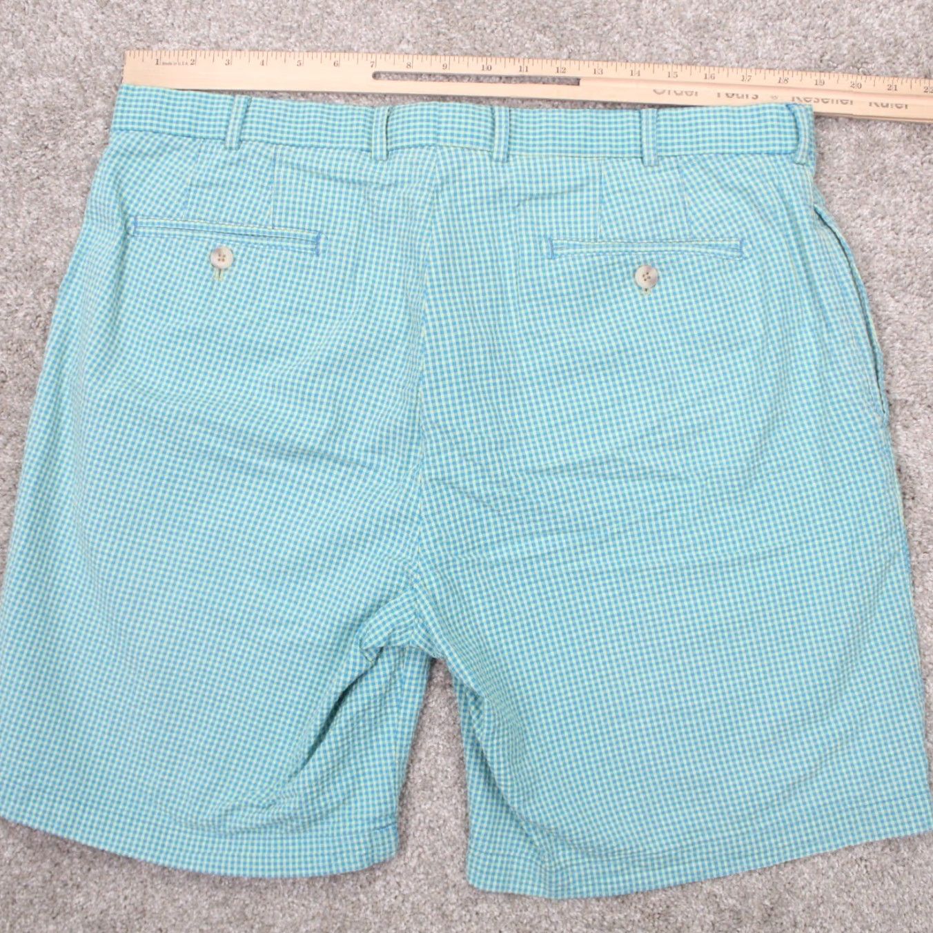 Peter Millar Peter Millar Chino Shorts Mens 38 Green Plaid Seersucker Flat Front Stretch Chino Shorts Size US 38 / EU 54 - 7 Thumbnail