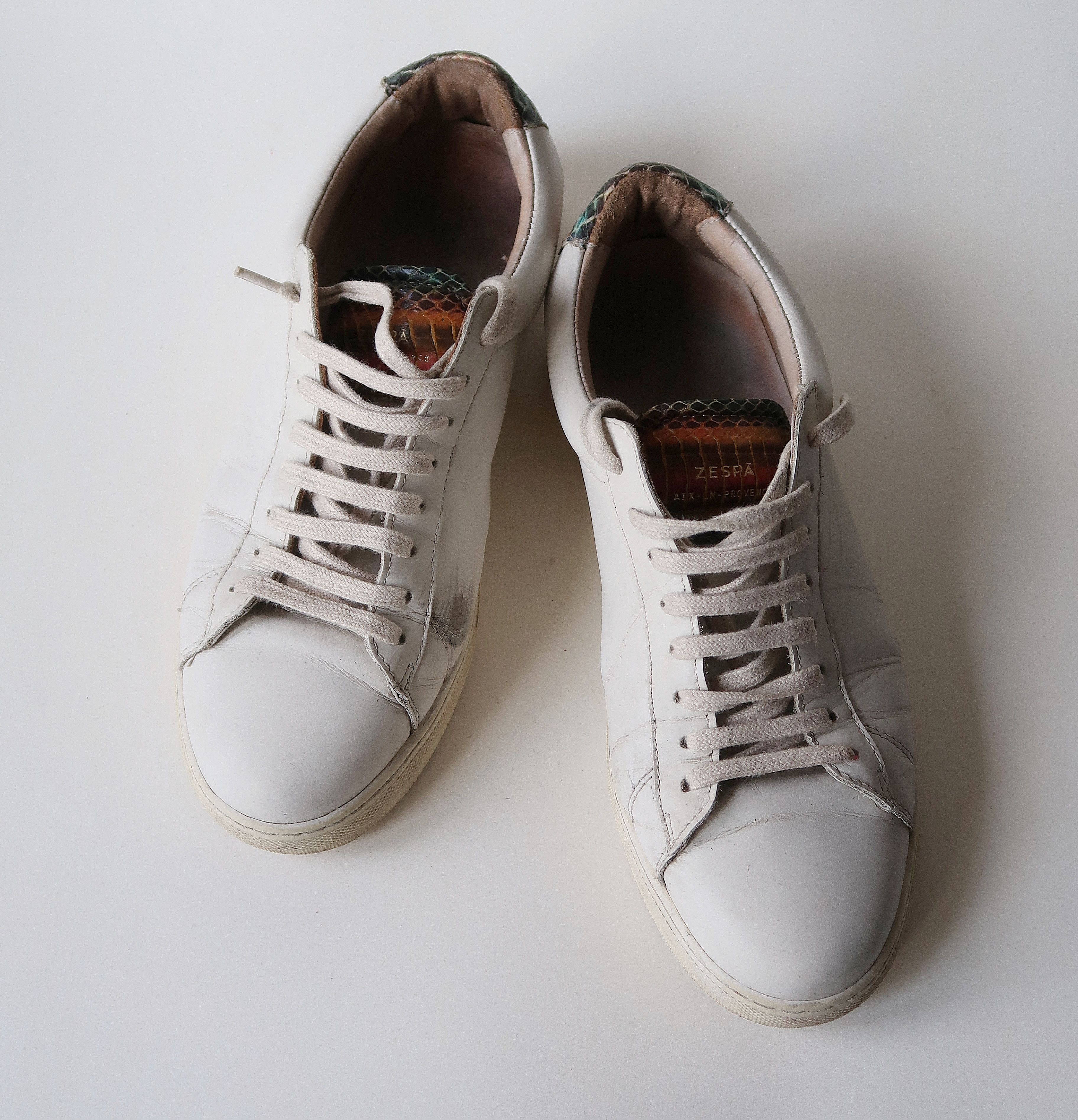 ZESPA White Nappa Leather Womens Low Top Sneakers Size US 9 / IT 39 - 10 Thumbnail