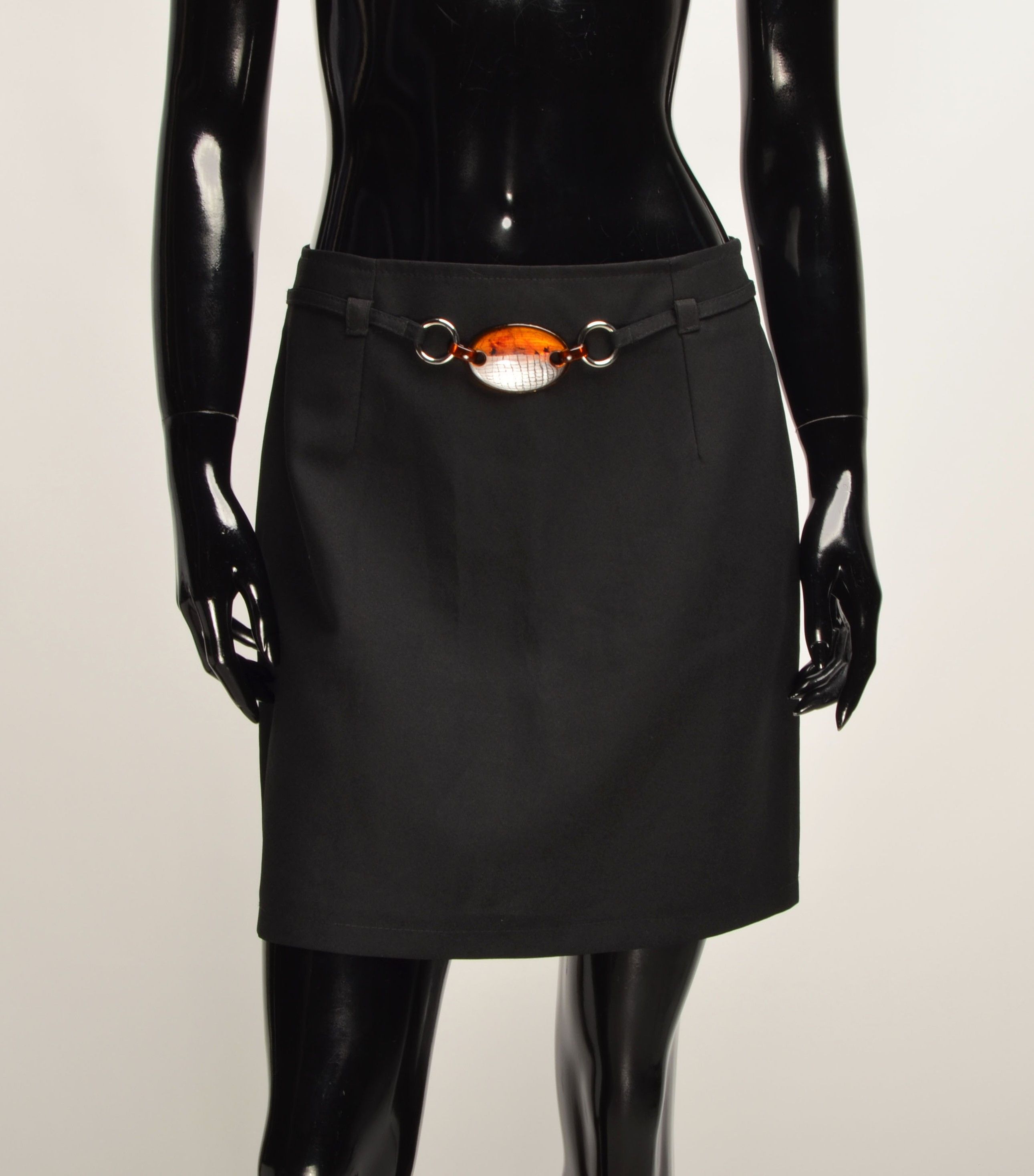 Vintage Vintage Tally Weijl Y2K French Black Belt Details Skirt Size 28" / US 6 / IT 42 - 1 Thumbnail
