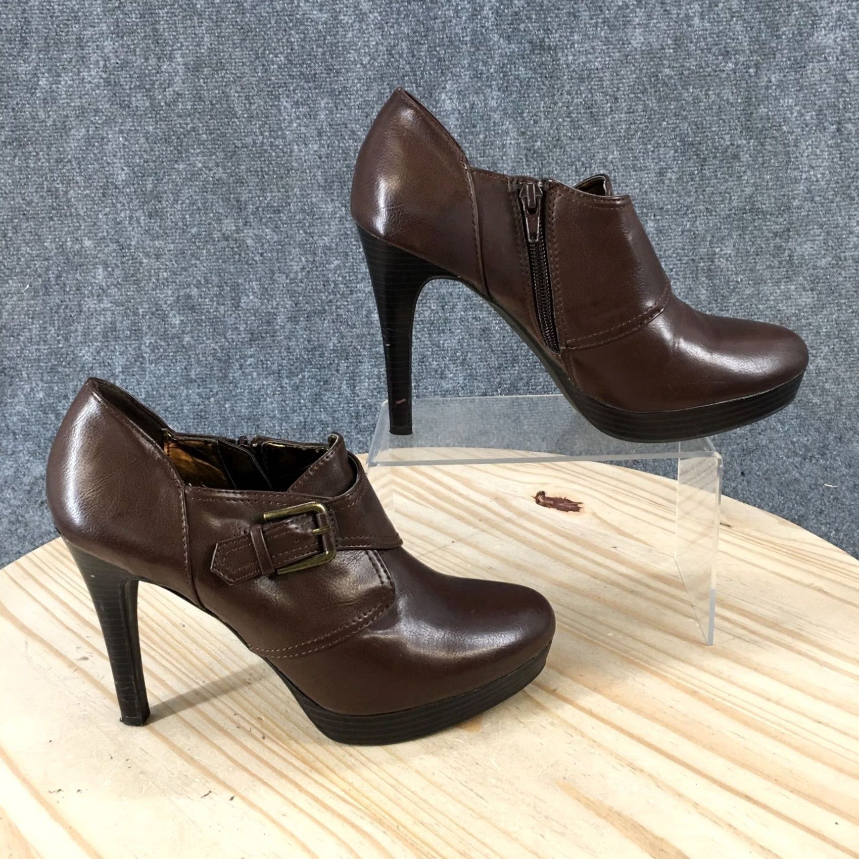 Worthington Worthington Boots Womens 9 M Stiletto Heels Platform Bootie Brown Side Zip Size US 9 / IT 39 - 2 Thumbnail
