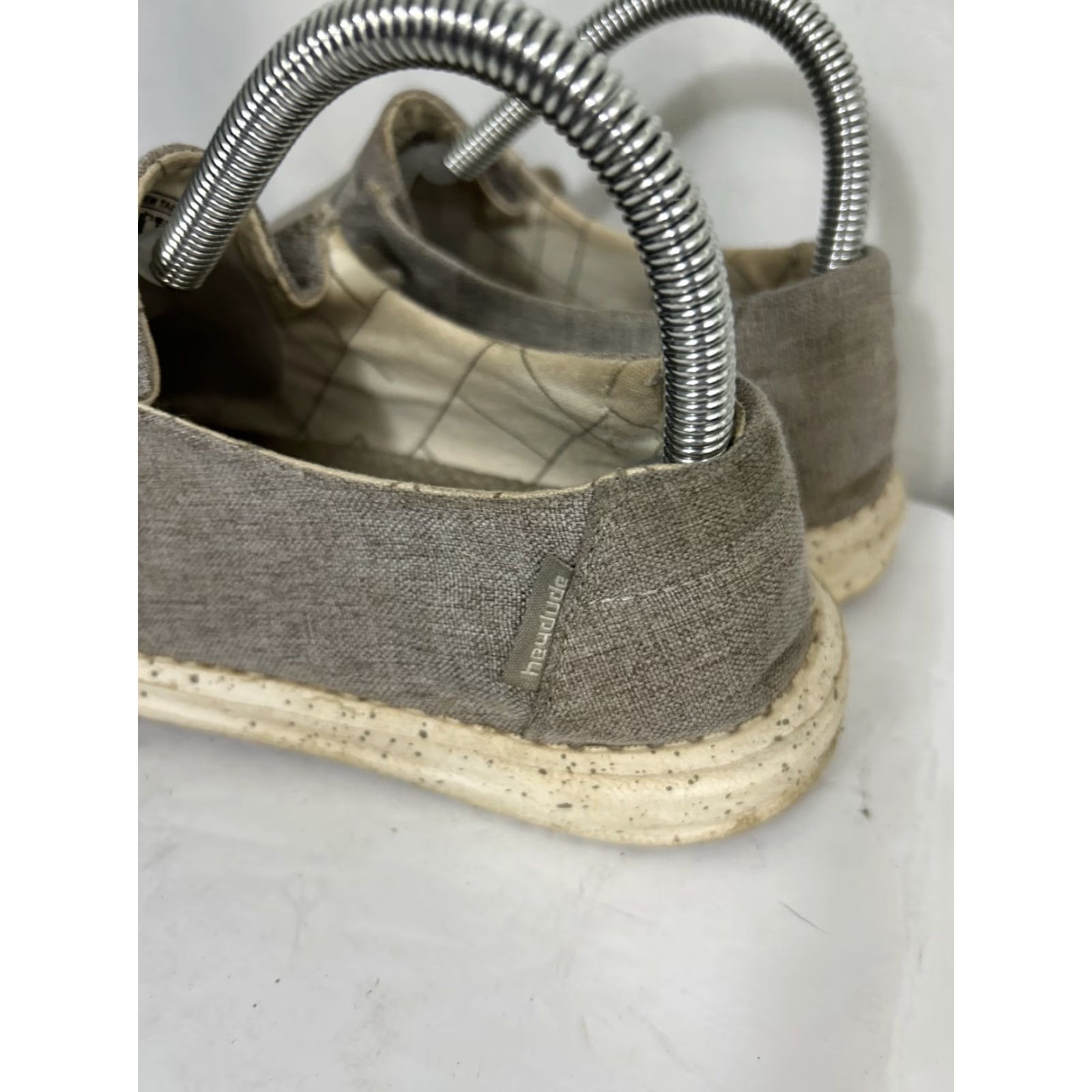 Vintage Hey Dude Women Wendy Woven Taupe Loafers Gray Casual Slip On Flat Heel 6 US 4 UK Round Toe Cotton Lining Low Top Women Size US 4 / IT 34 - 7 Thumbnail