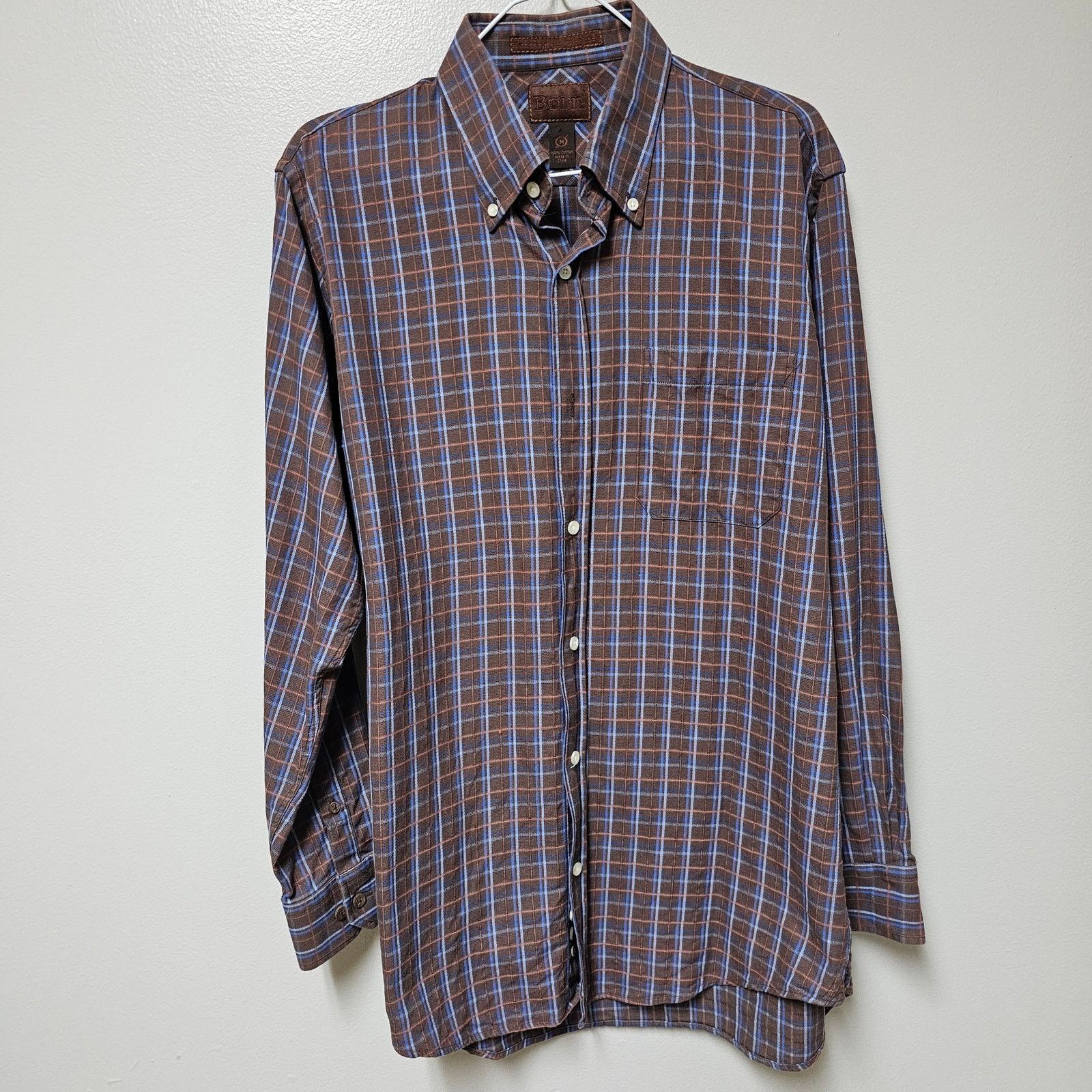 Born Born Brown Plaid Button Down Men's Shirt 100% Cotton Medium Size US M / EU 48-50 / 2 - 1 Thumbnail