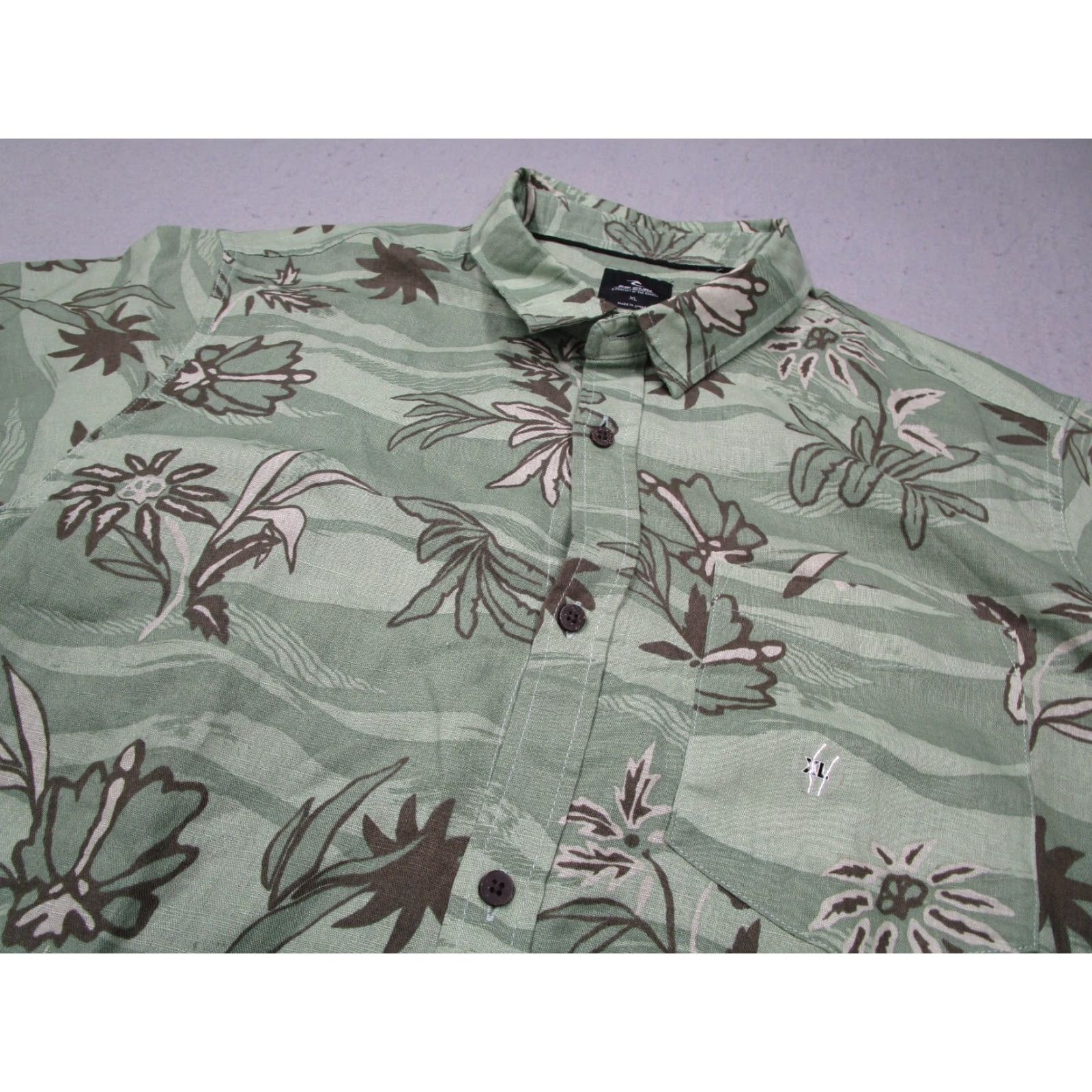 Rip Curl RIP CURL Shirt Mens XL Green Floral Linen Blend Button-Up Hawaiian Size US XL / EU 56 / 4 - 2 Thumbnail