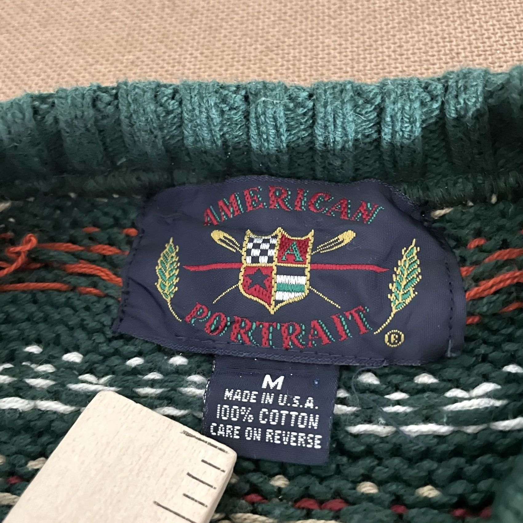 Vintage VINTAGE American Portrait Sweater Mens Medium Crewneck Fair Isle Made USA 90s Green Crew Neck Knitted Pullover Sweatshirt Mens Size US M / EU 48-50 / 2 - 6 Thumbnail