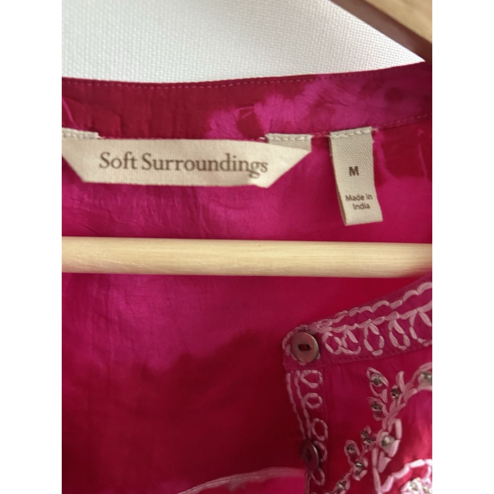 Soft Surroundings SOFT SURROUNDINGS Silk Pink Tie Dye Tunic M Boho Embrodery Size M / US 6-8 / IT 42-44 - 3 Thumbnail
