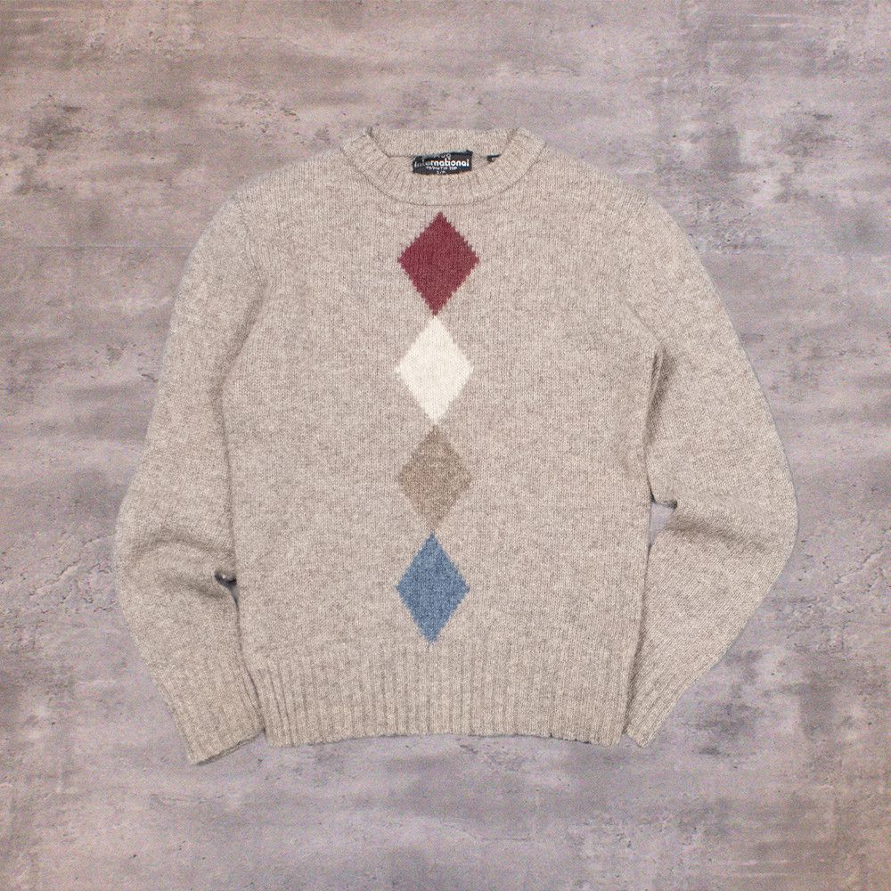 Vintage Vintage 1980's 80's Wool Grey Diamond Pattern Sweater Size US S / EU 44-46 / 1 - 1 Thumbnail