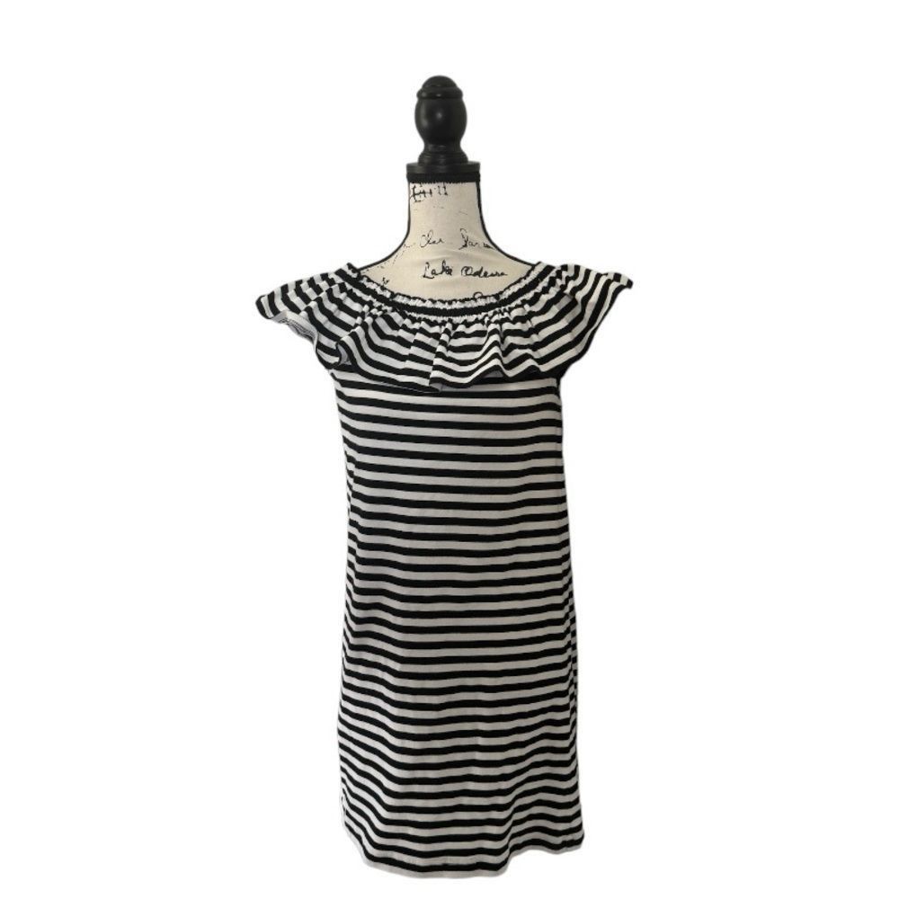 Kate Spade Kate Spade SZ S Off the Shoulder Ruffle Dress Black and Whit Size S / US 4 / IT 40 - 3 Thumbnail