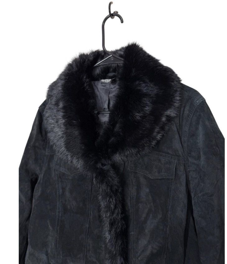 Other JDS Black Suede Leather Jacket Genuine Rabbit Fur Trim XL Size XL / US 12-14 / IT 48-50 - 2 Thumbnail